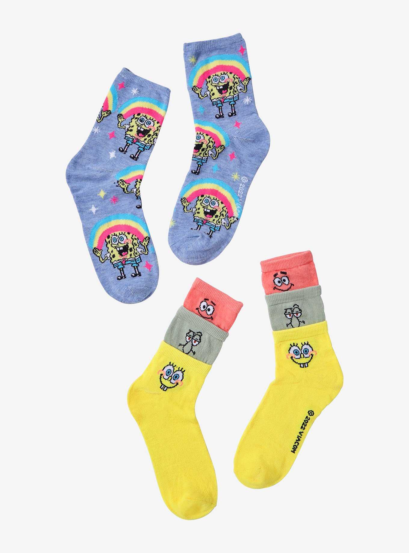 SpongeBob SquarePants Rainbow Trio Crew Socks 2 Pair, , hi-res