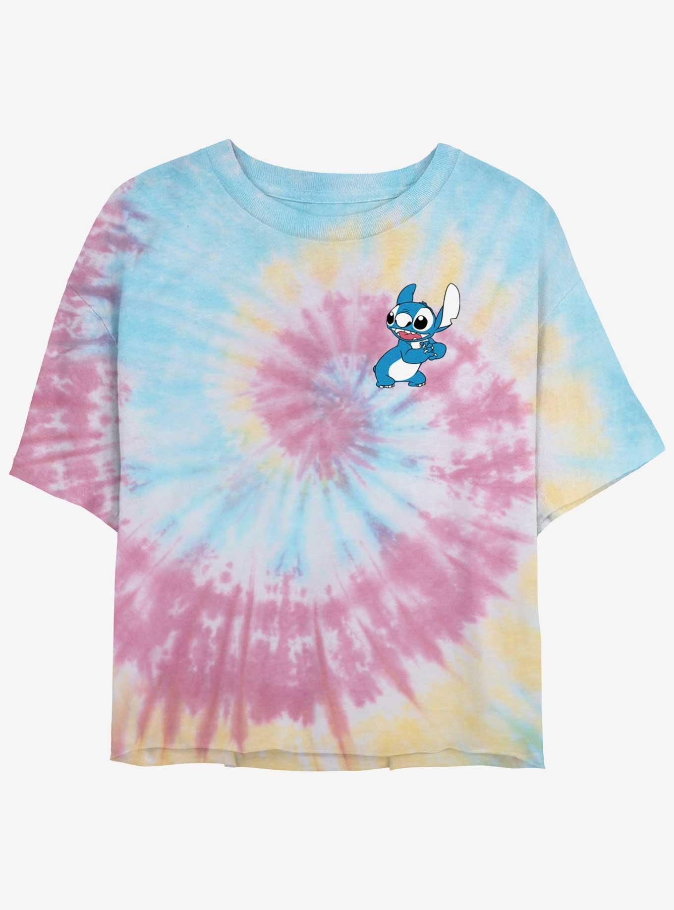 Disney Lilo & Stitch Corner Bashful Stitch Womens Crop Tie-Dye T-Shirt, BLUPNKLY, hi-res