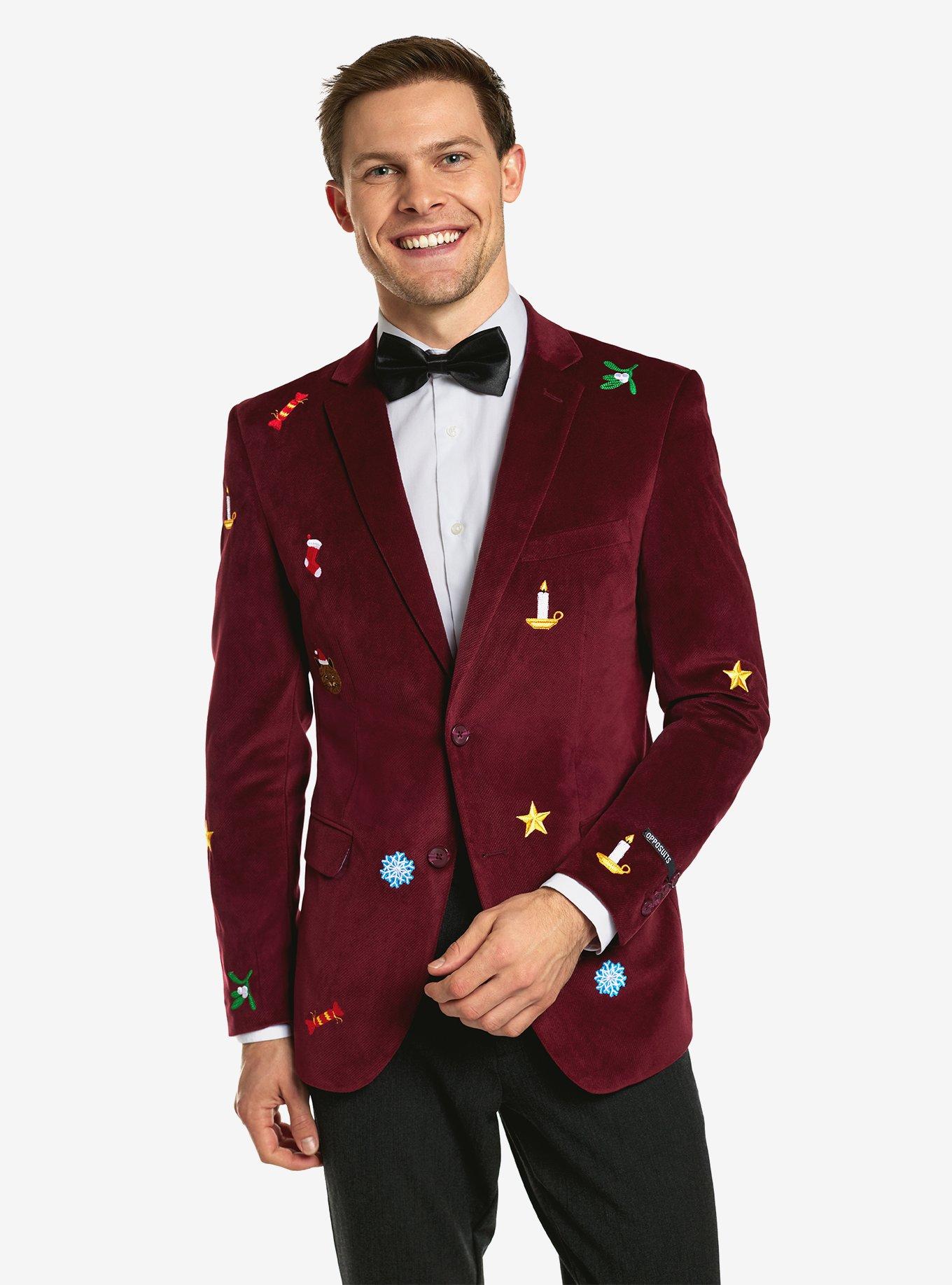 Christmas Icons Deep Burgundy Blazer, RED, hi-res