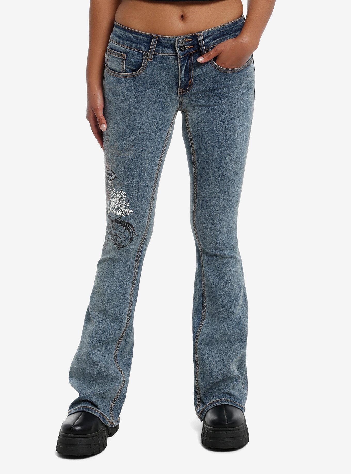Gothic Cross Y2K Low-Rise Jeans, INDIGO, hi-res