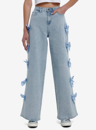 Sweet Society Light Indigo Blue Bow Wide Leg Jeans