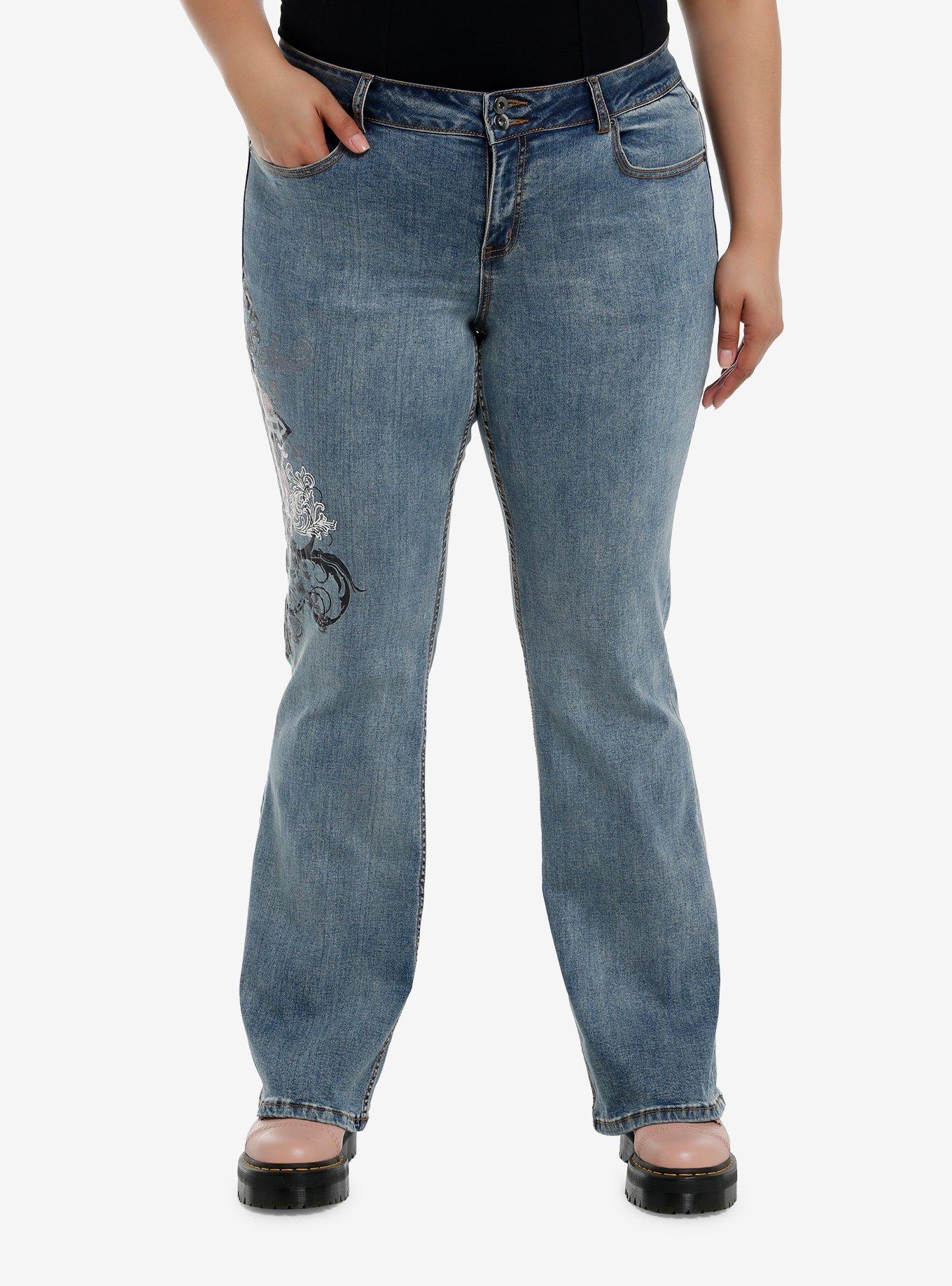 Gothic Cross Y2K Low-Rise Jeans Plus Size, INDIGO, hi-res