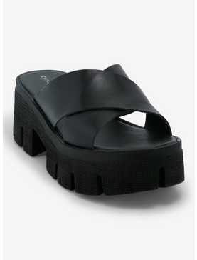 Chinese Laundry Black Crisscross Platform Sandals, , hi-res