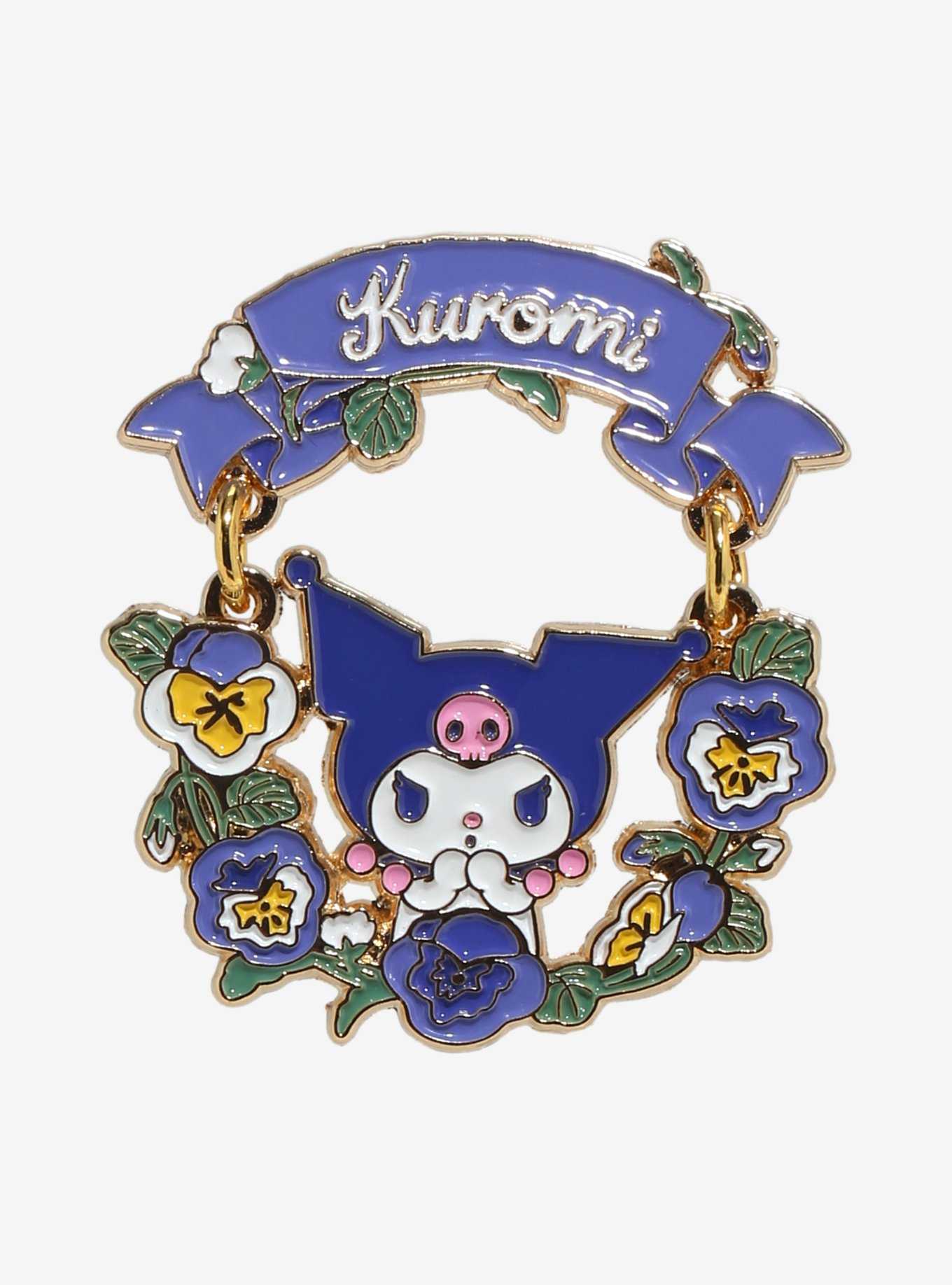 Sanrio Kuromi Floral Swinging Enamel Pin - BoxLunch Exclusive, , hi-res