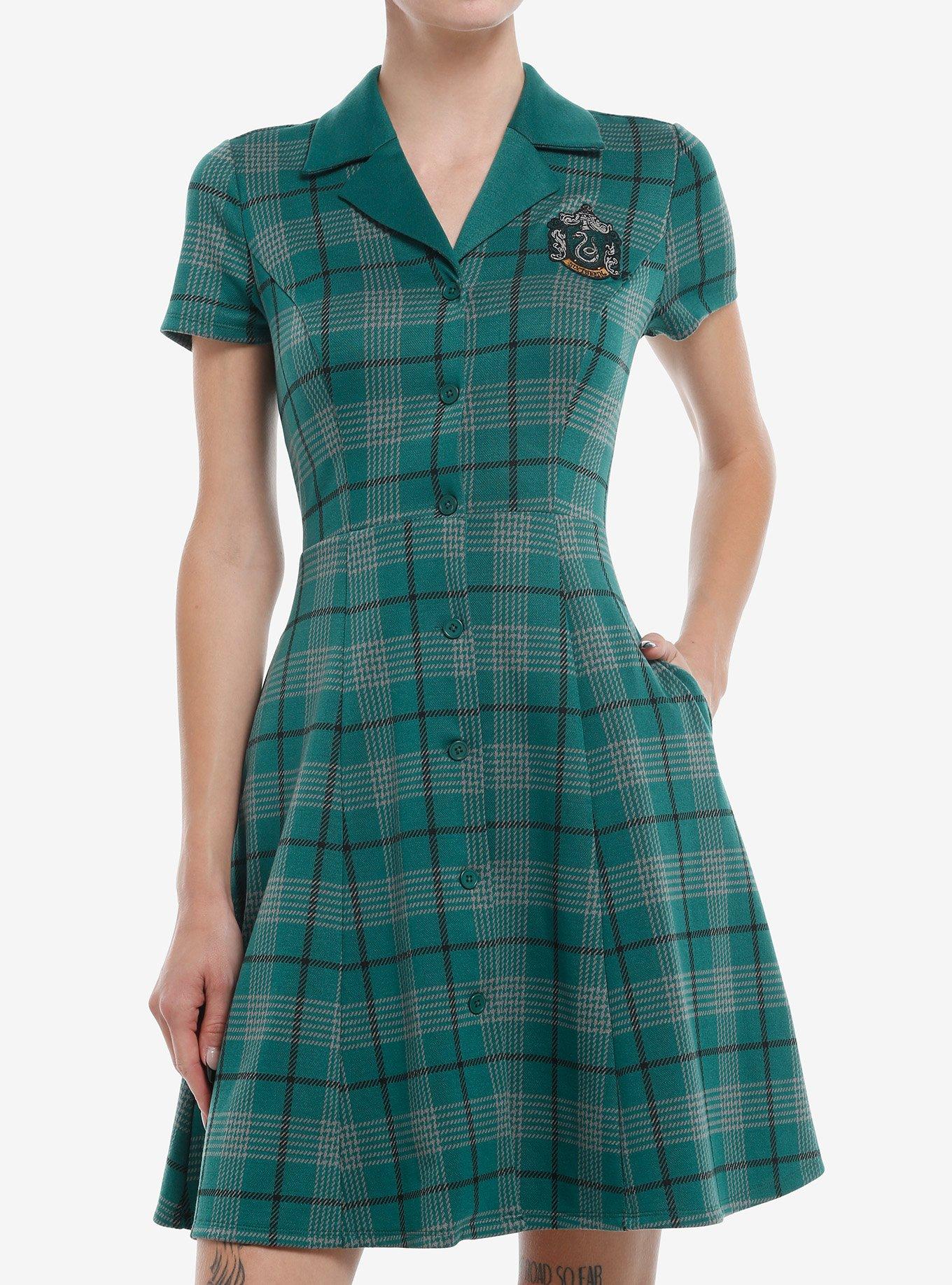 Her Universe Harry Potter Slytherin House Plaid Dress, PLAID - GREEN, hi-res