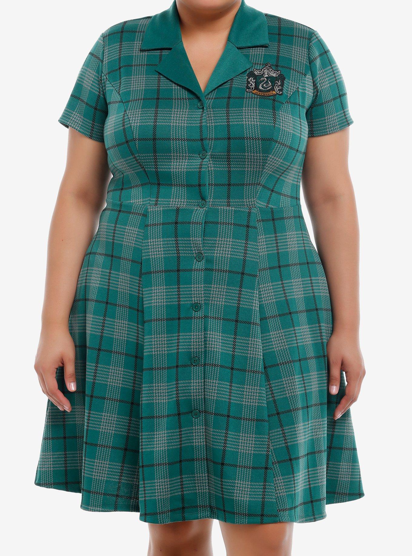 Her Universe Harry Potter Slytherin House Plaid Dress Plus Size, PLAID - GREEN, hi-res