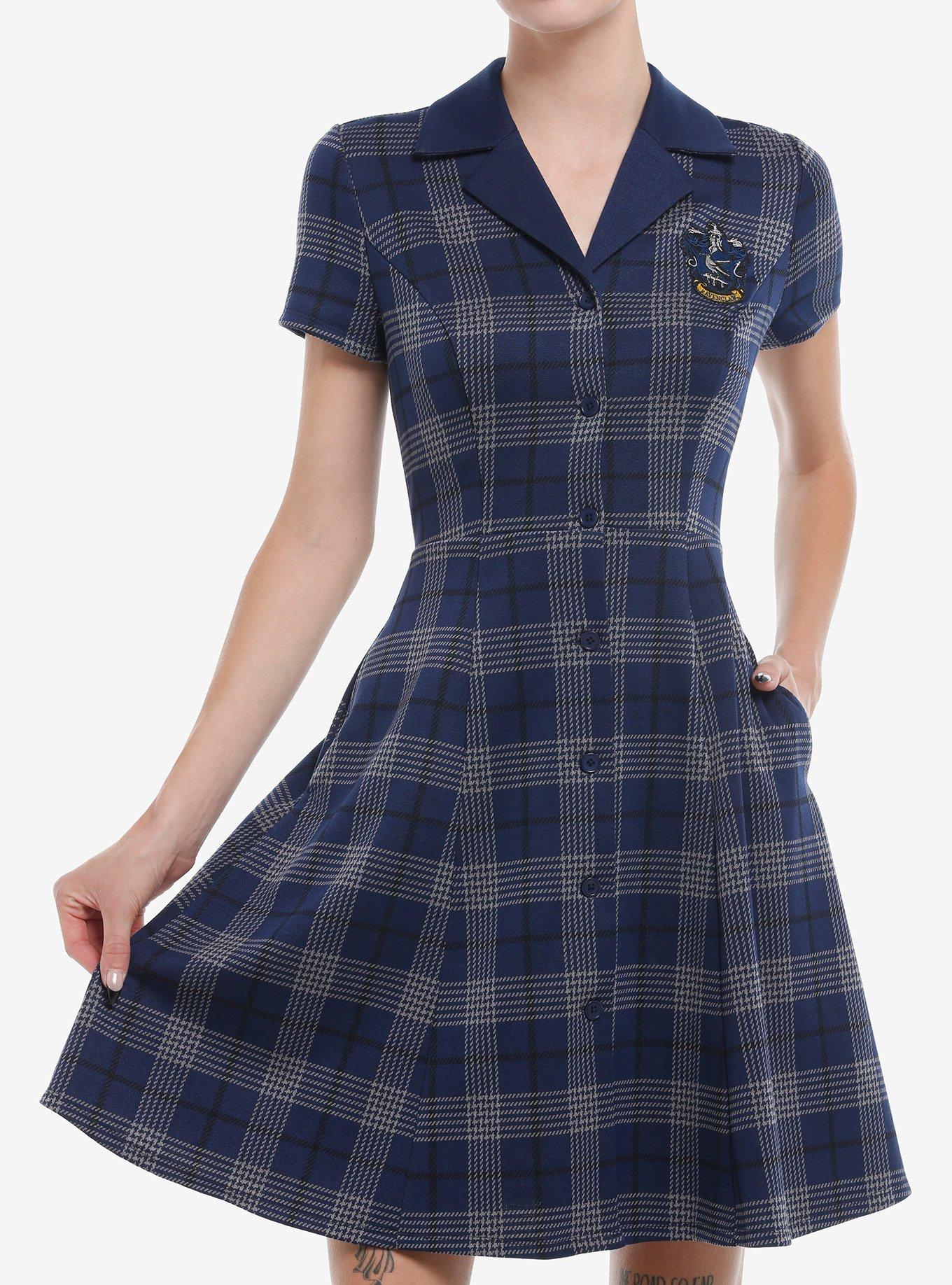 Her Universe Harry Potter Ravenclaw House Plaid Dress, PLAID - BLUE, hi-res