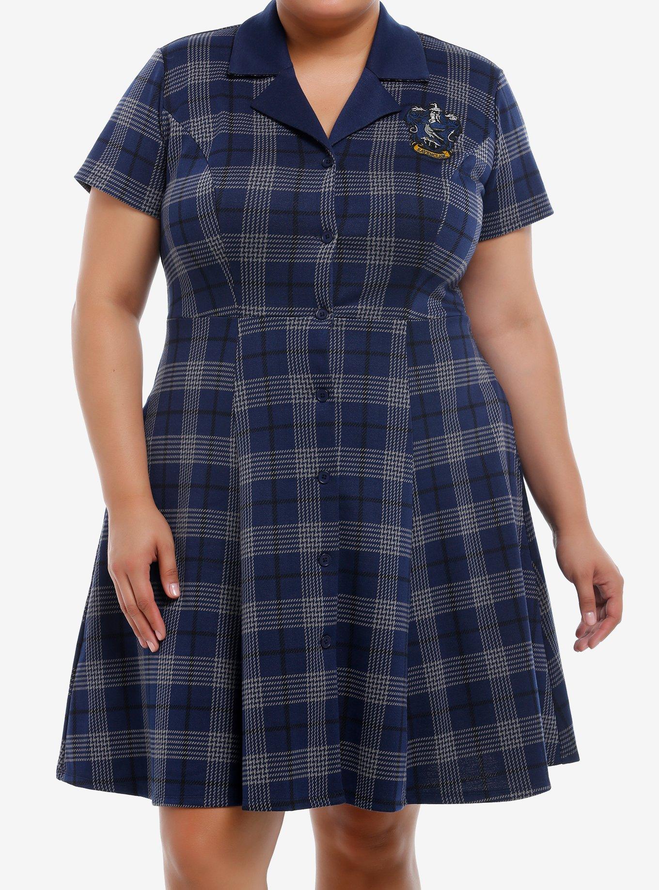 Her Universe Harry Potter Ravenclaw House Plaid Dress Plus Size, PLAID - BLUE, hi-res