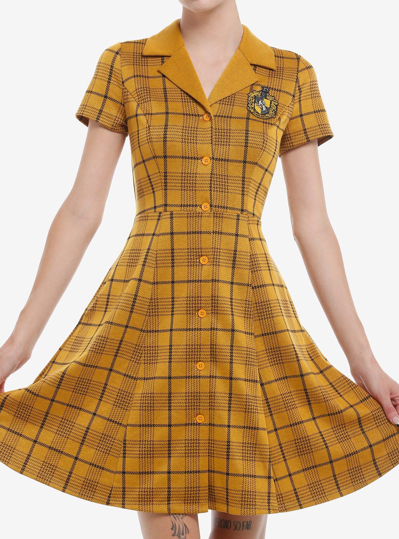 Her Universe Harry Potter Hufflepuff House Plaid Dress, PLAID - YELLOW, hi-res