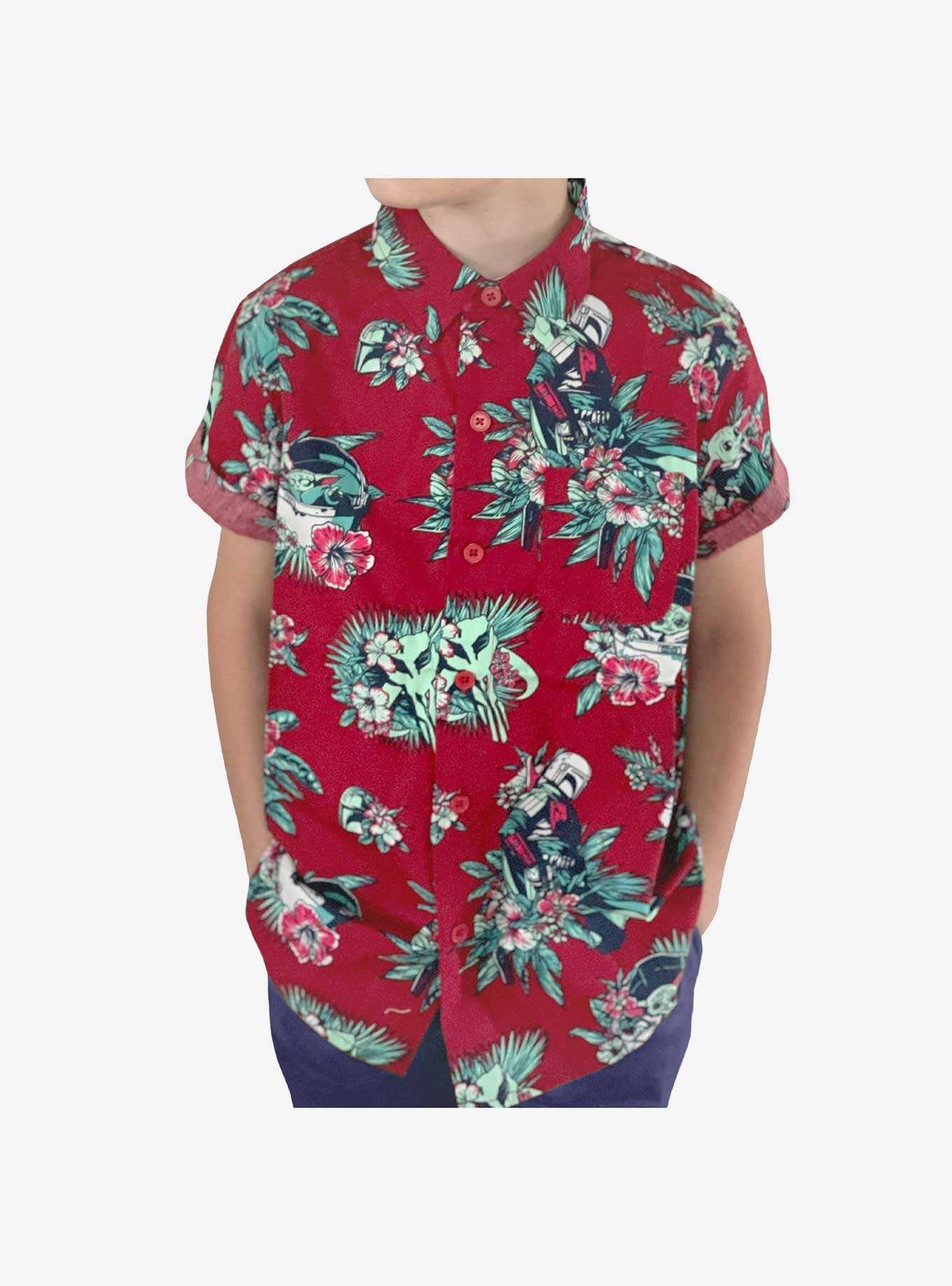 Star Wars The Mandalorian Mythosaur Bouquet Youth Woven Button-Up, , hi-res