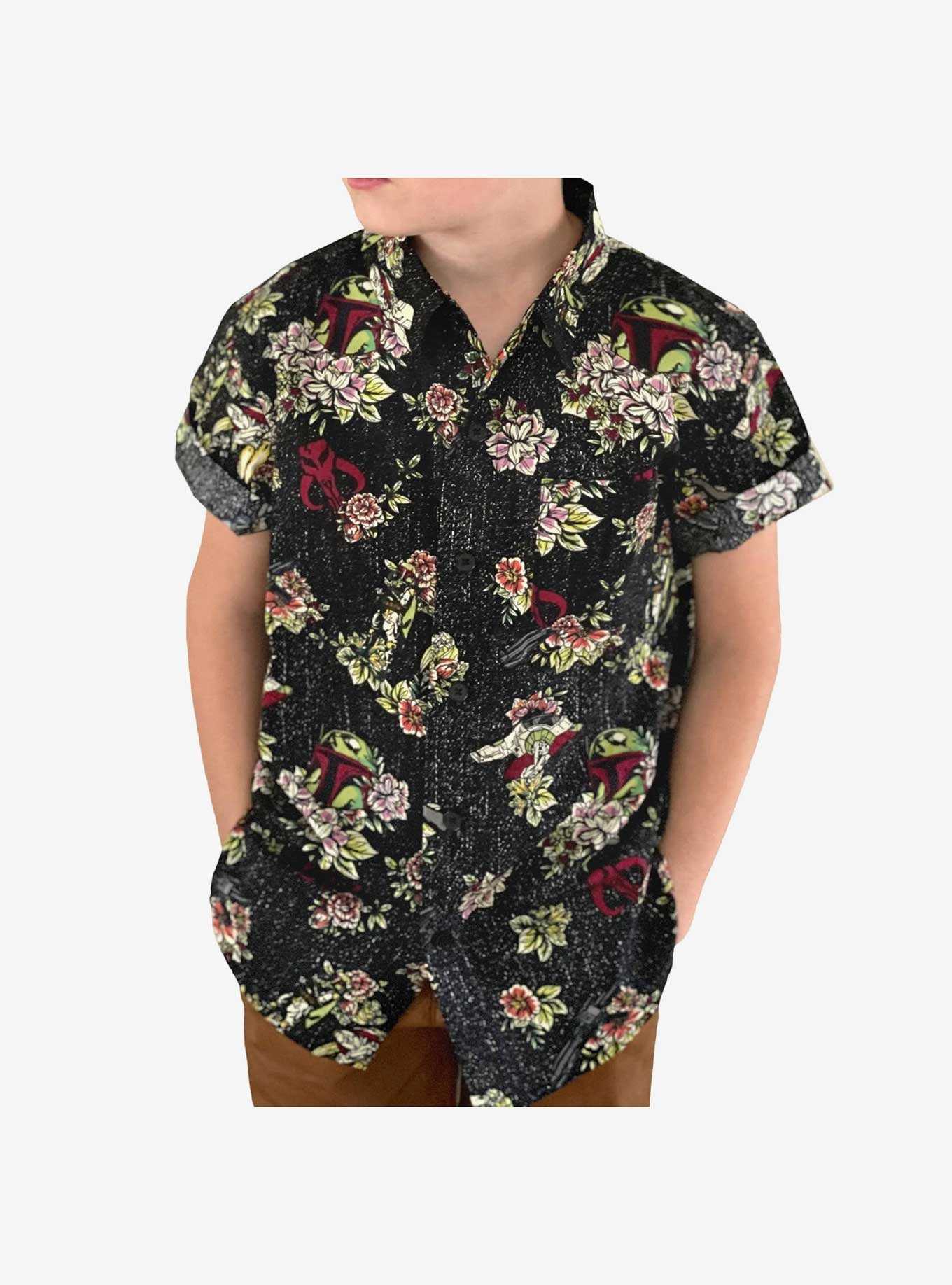 Star Wars Boba Fett Floral Youth Woven Button-Up, , hi-res