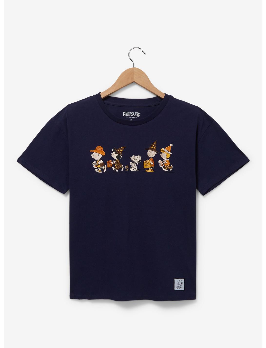 Peanuts Charlie Brown and Friends Trick-or-Treat Embroidered Women's T-Shirt — BoxLunch Exclusive, NAVY, hi-res
