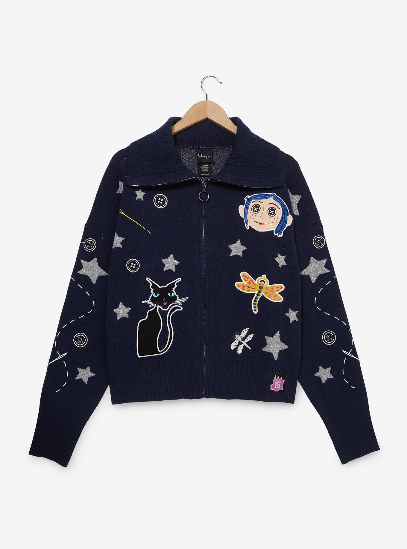 Coraline Icons Women's Plus Size Zippered Sweater - BoxLunch Exclusive, , hi-res