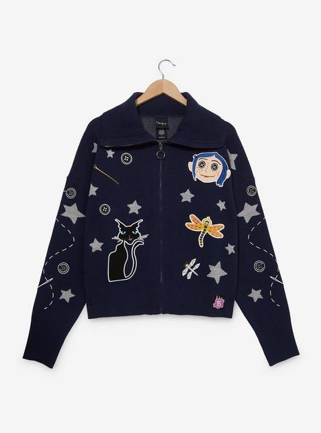 Coraline Icons Women's Plus Size Zippered Sweater - BoxLunch