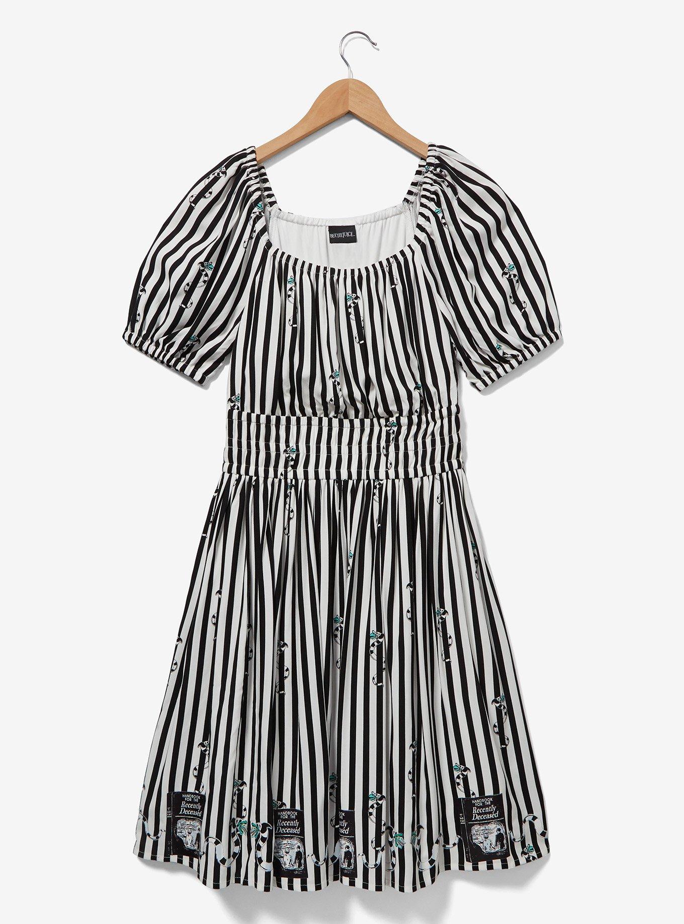 Beetlejuice Sandworm Allover Print Striped Dress — BoxLunch Exclusive, STRIPE - GREEN, hi-res