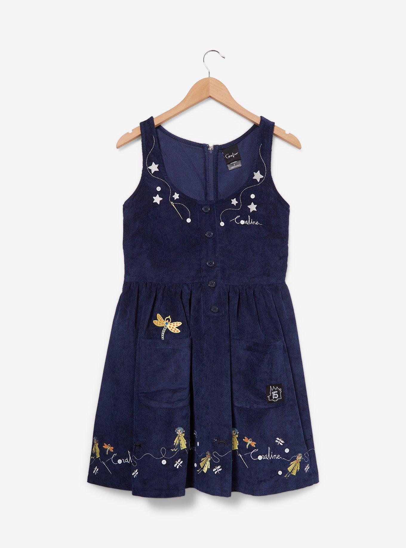 Coraline Embroidered Icons Corduroy Tank Dress - BoxLunch Exclusive, DARK BLUE, hi-res