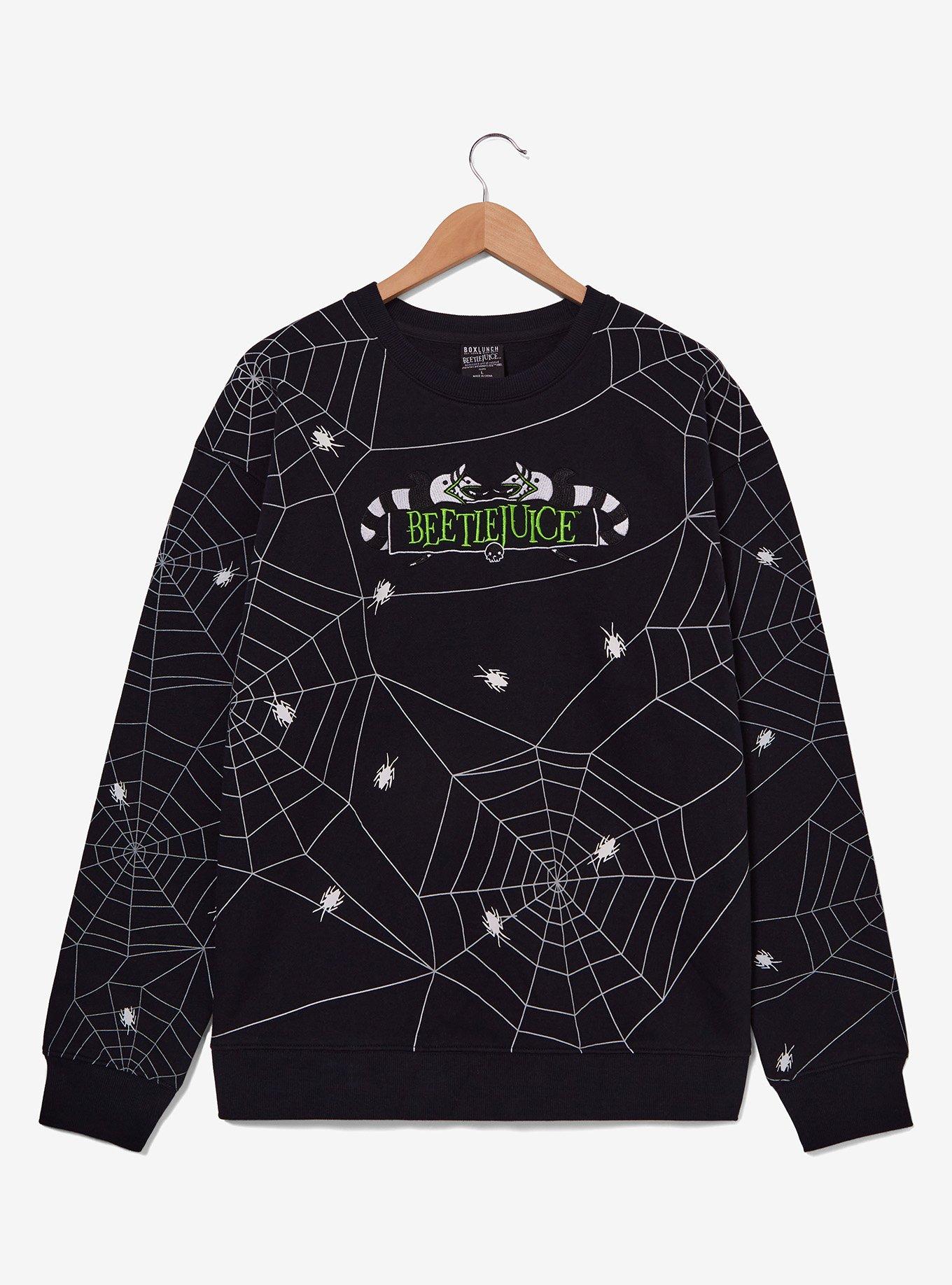 Beetlejuice Spider-Web Allover Print Crewneck - BoxLunch Exclusive, BLACK, hi-res