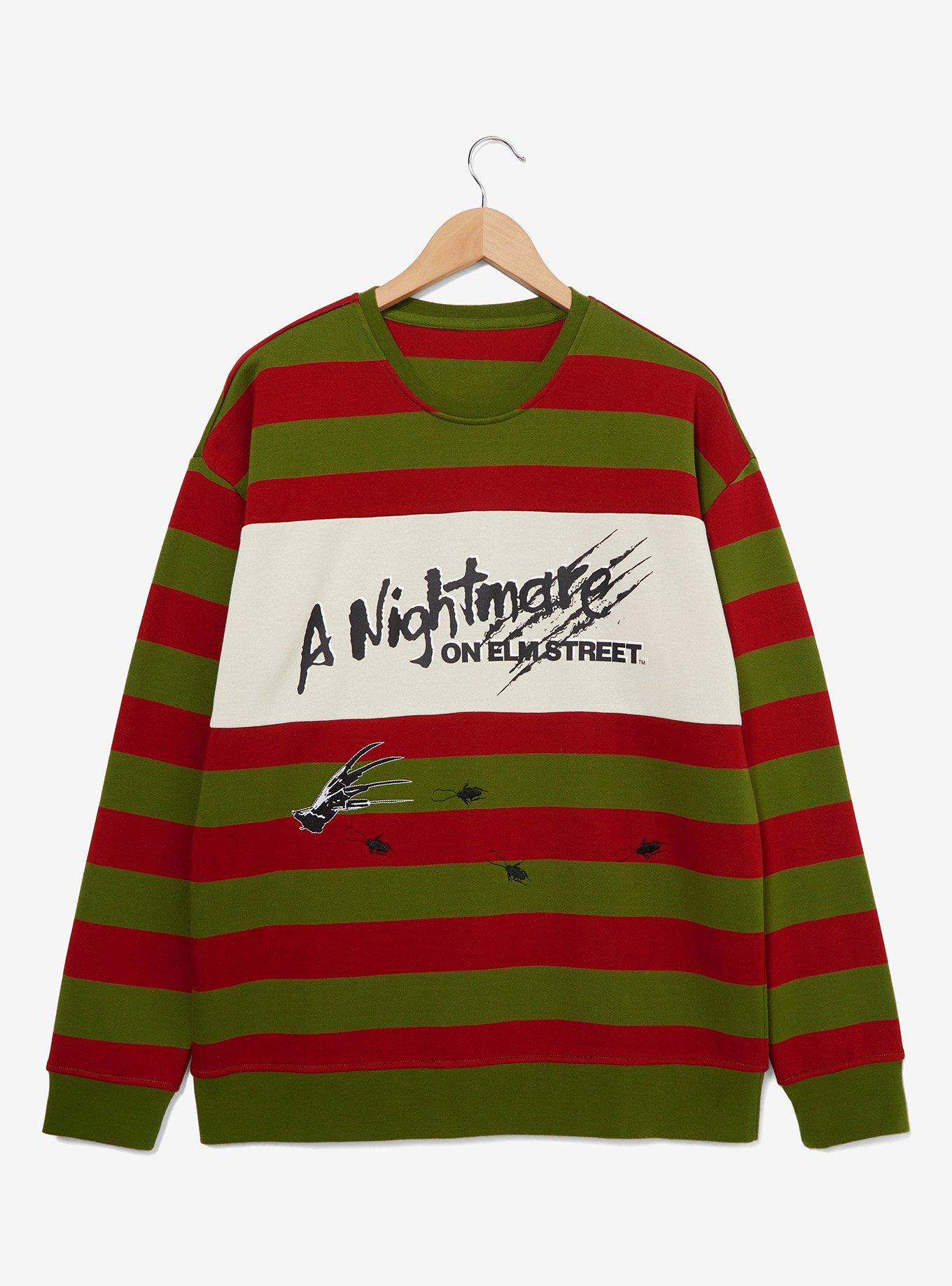 A Nightmare on Elm Street Striped Crewneck — BoxLunch Exclusive, OLIVE STRIPE, hi-res