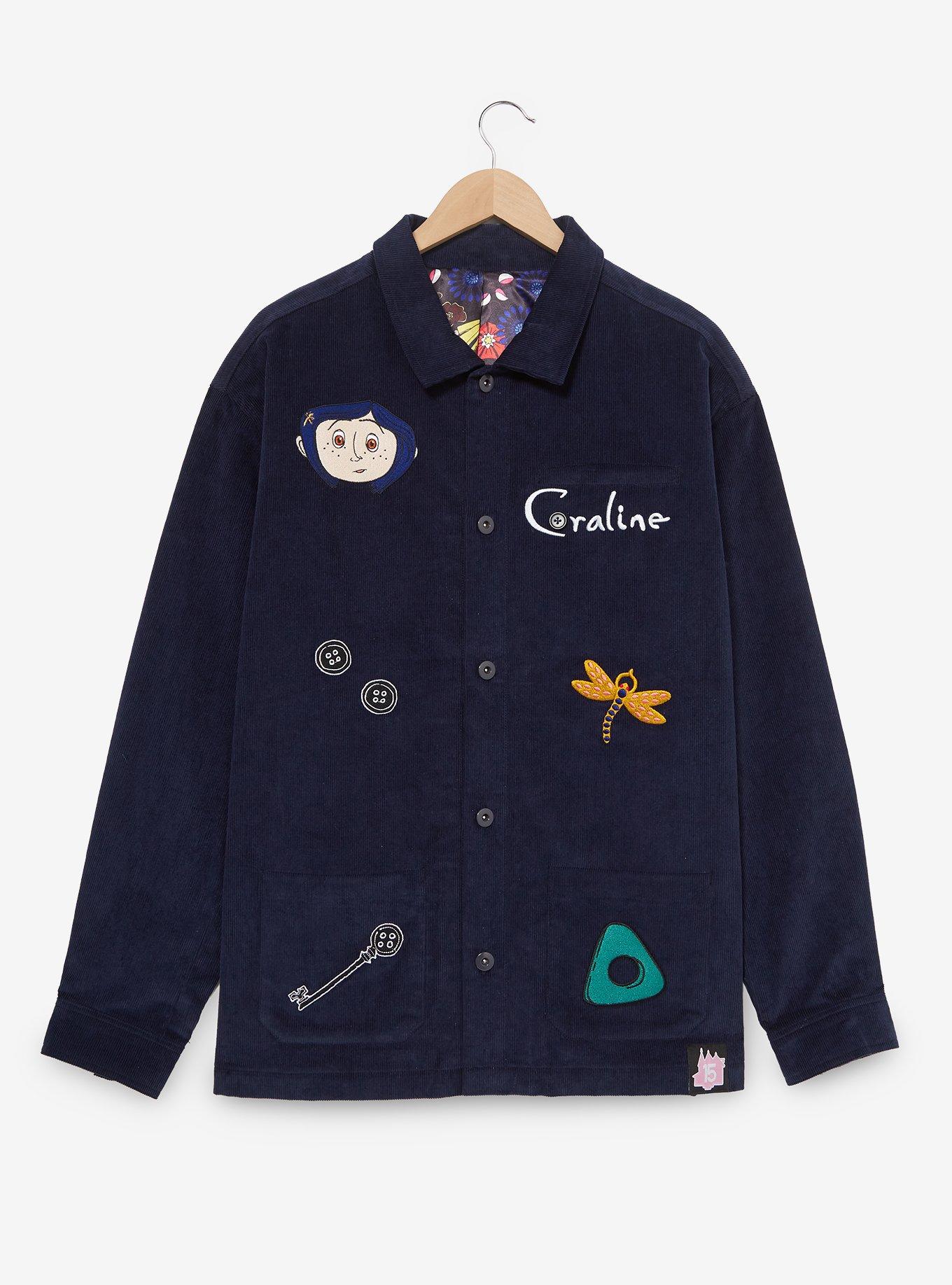 Coraline Embroidered Icons Chore Jacket - BoxLunch Exclusive, BLACK, hi-res