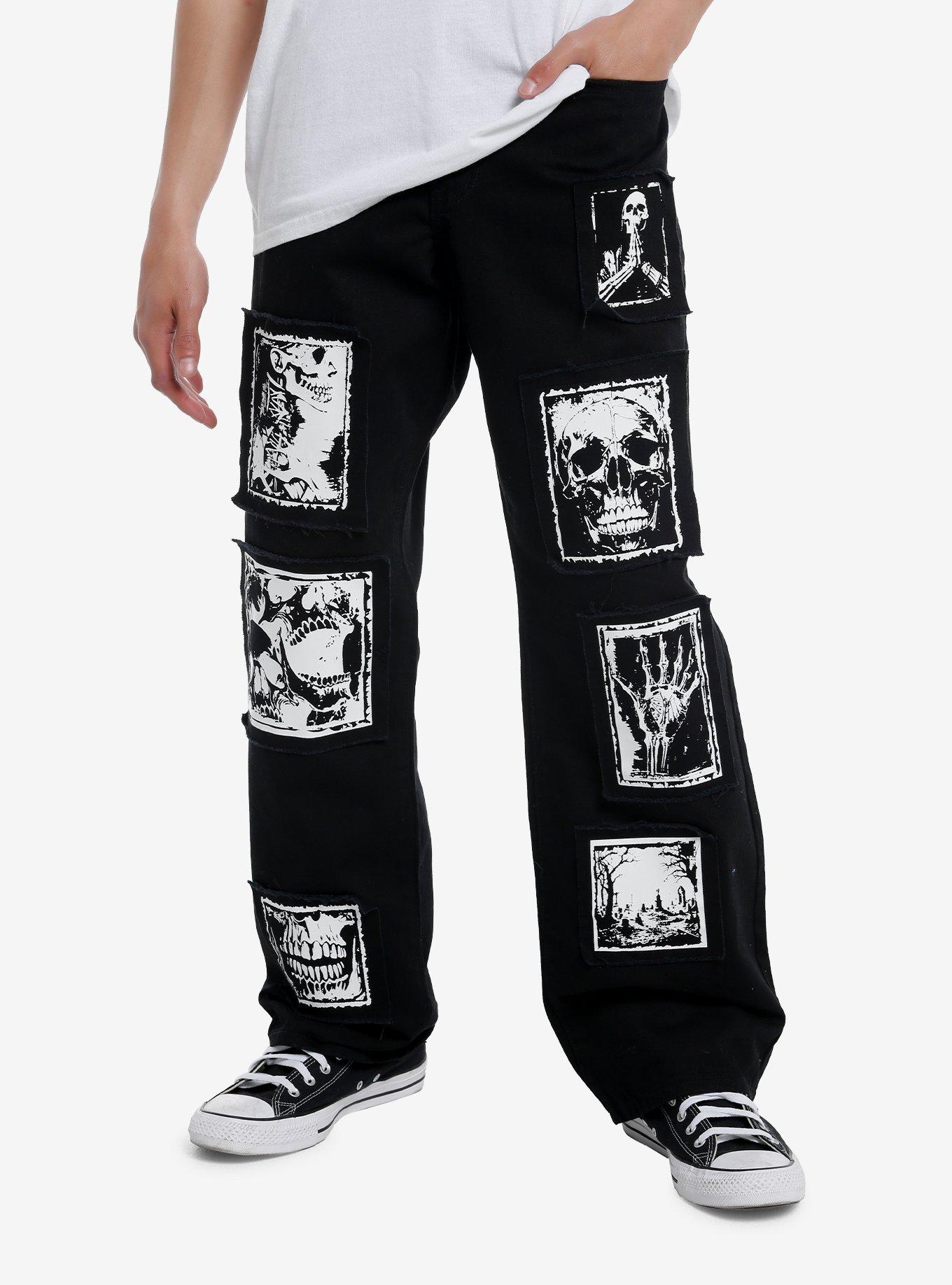 Black Skull Patch Wide Leg Jeans, , hi-res