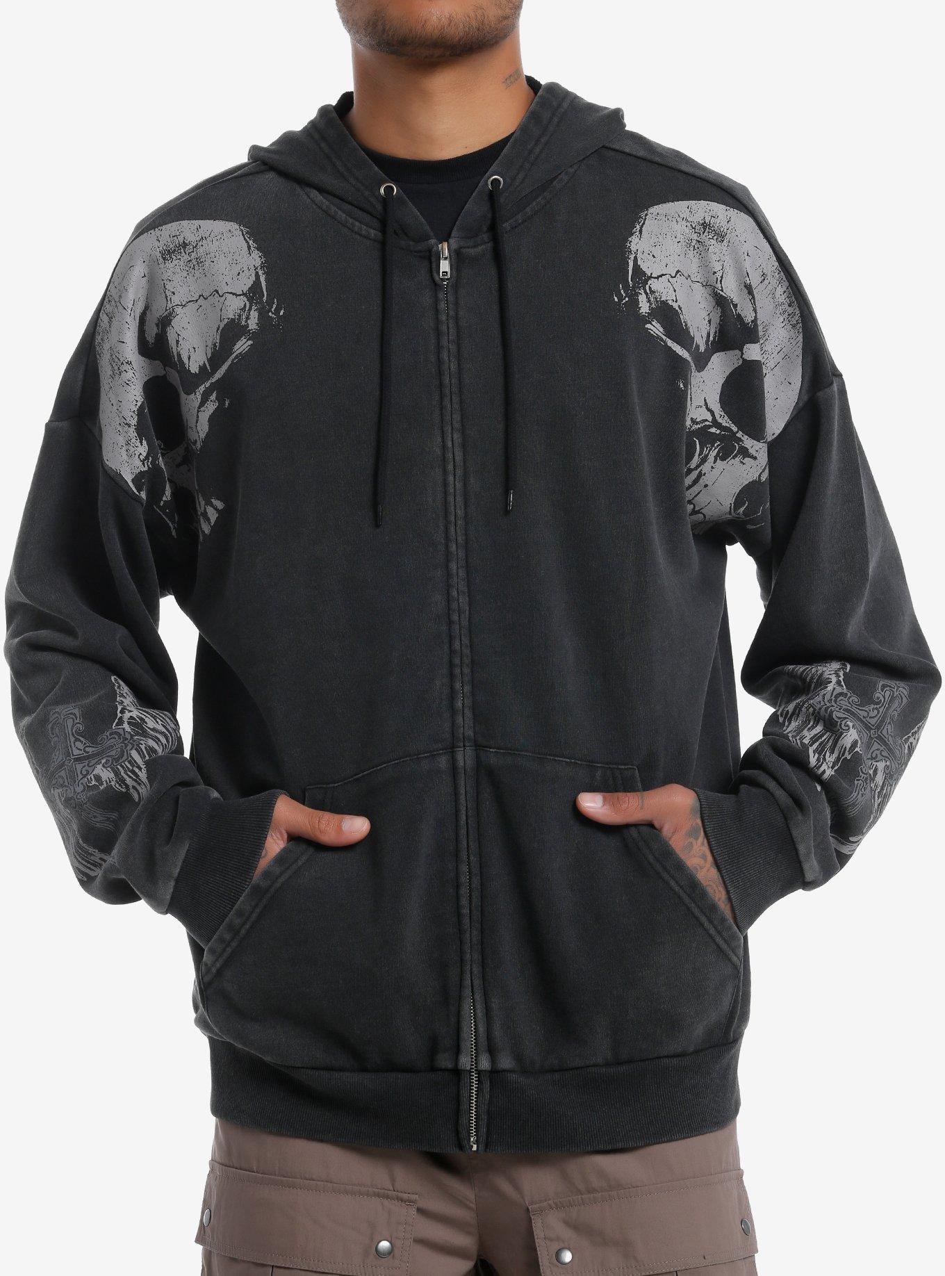 Skull Winged Cross Oversized Hoodie, , hi-res