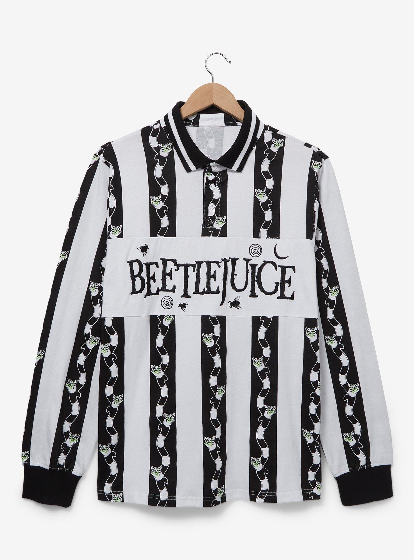 Beetlejuice Sandworm Striped Rugby Shirt - BoxLunch Exclusive, BLACK-WHITE, hi-res