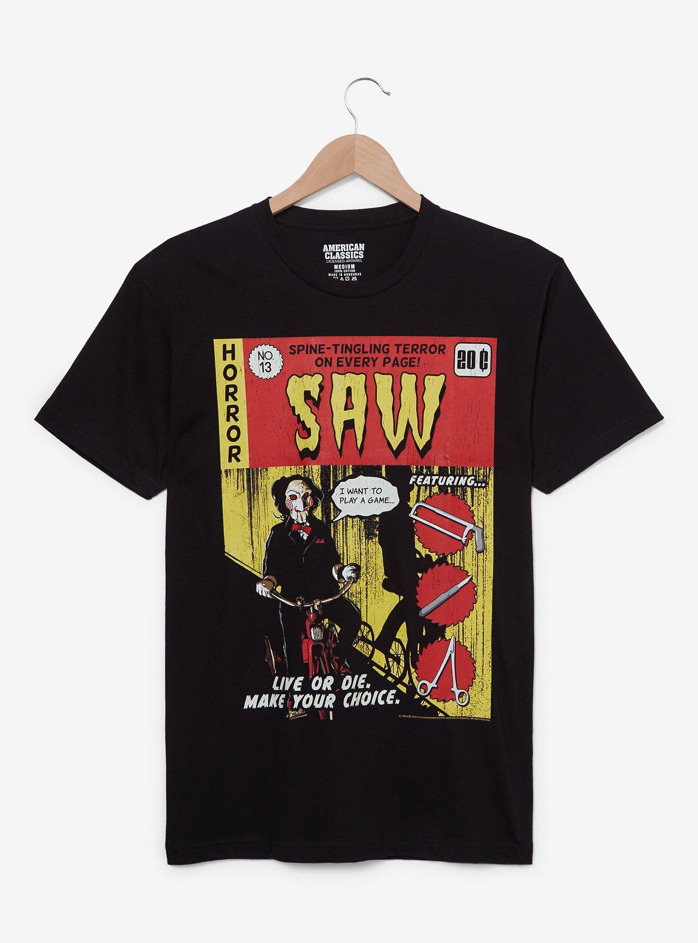 Saw Comic Cover T-Shirt - BoxLunch Exclusive, BLACK, hi-res