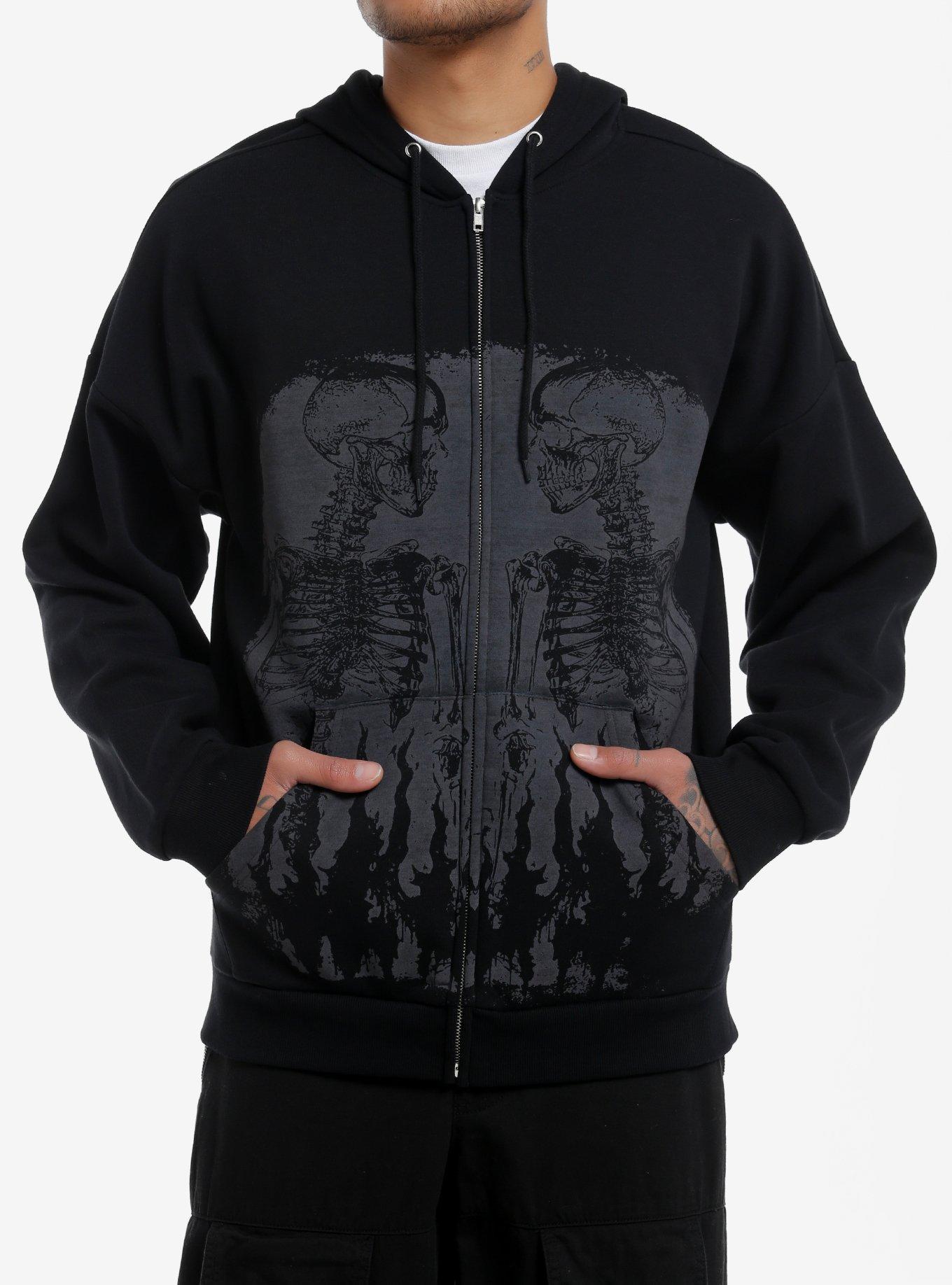 Skeleton Duo Flames Hoodie, GREY, hi-res