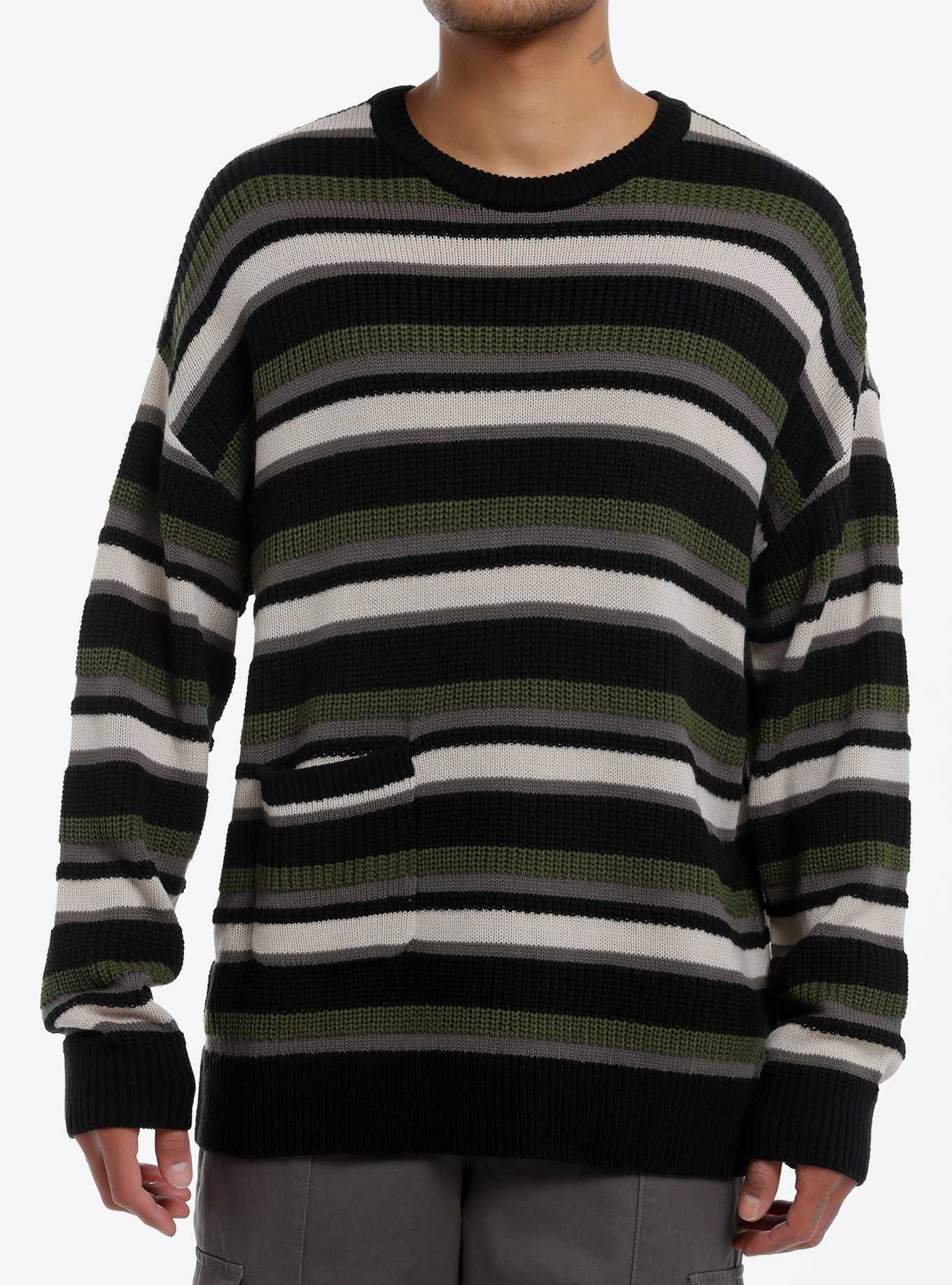 Thorn & Fable Green Black & White Stripe Knit Sweater, , hi-res