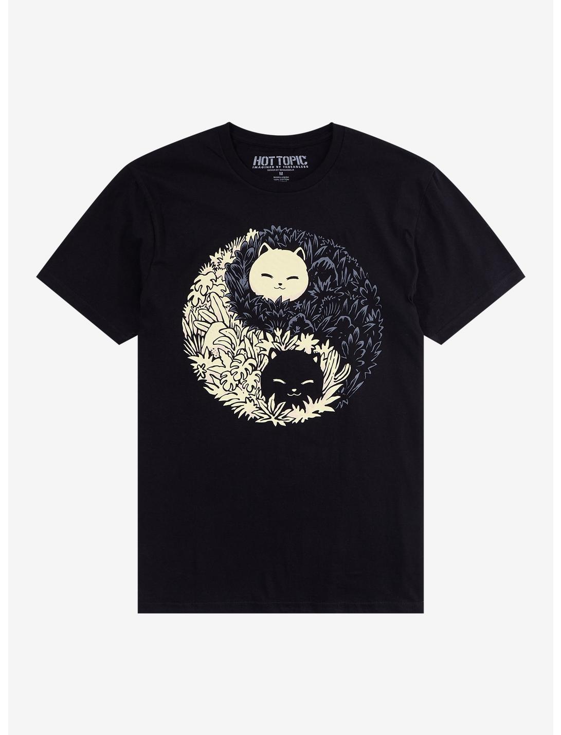 Yin-Yang Cat T-Shirt By Benangbaja, BLACK, hi-res