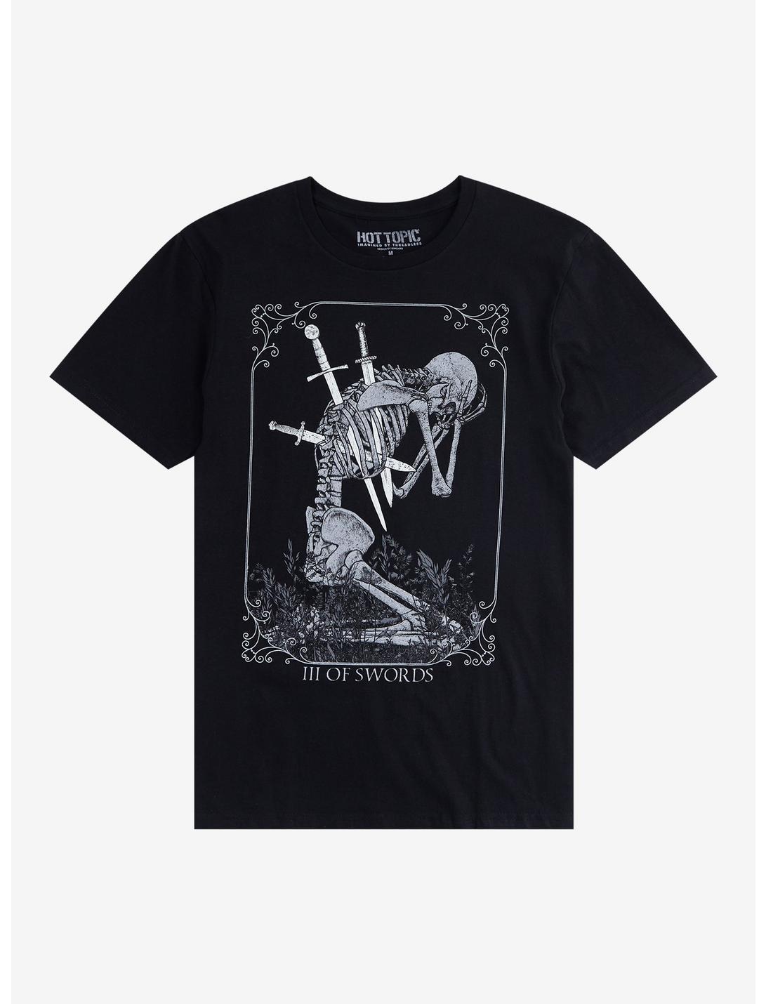 Three Of Swords Skeleton T-Shirt By Kingamu, BLACK, hi-res