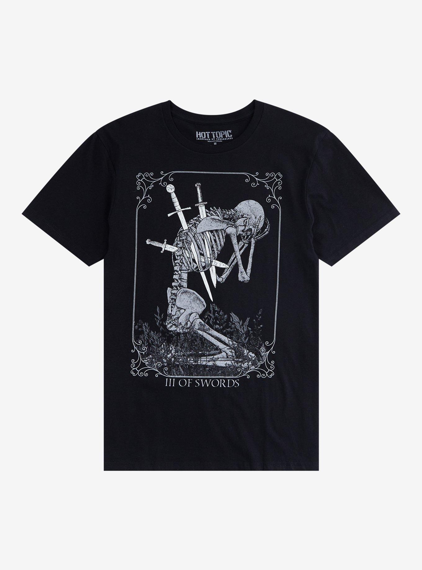 Three Of Swords Skeleton T-Shirt By Kingamu, BLACK, hi-res