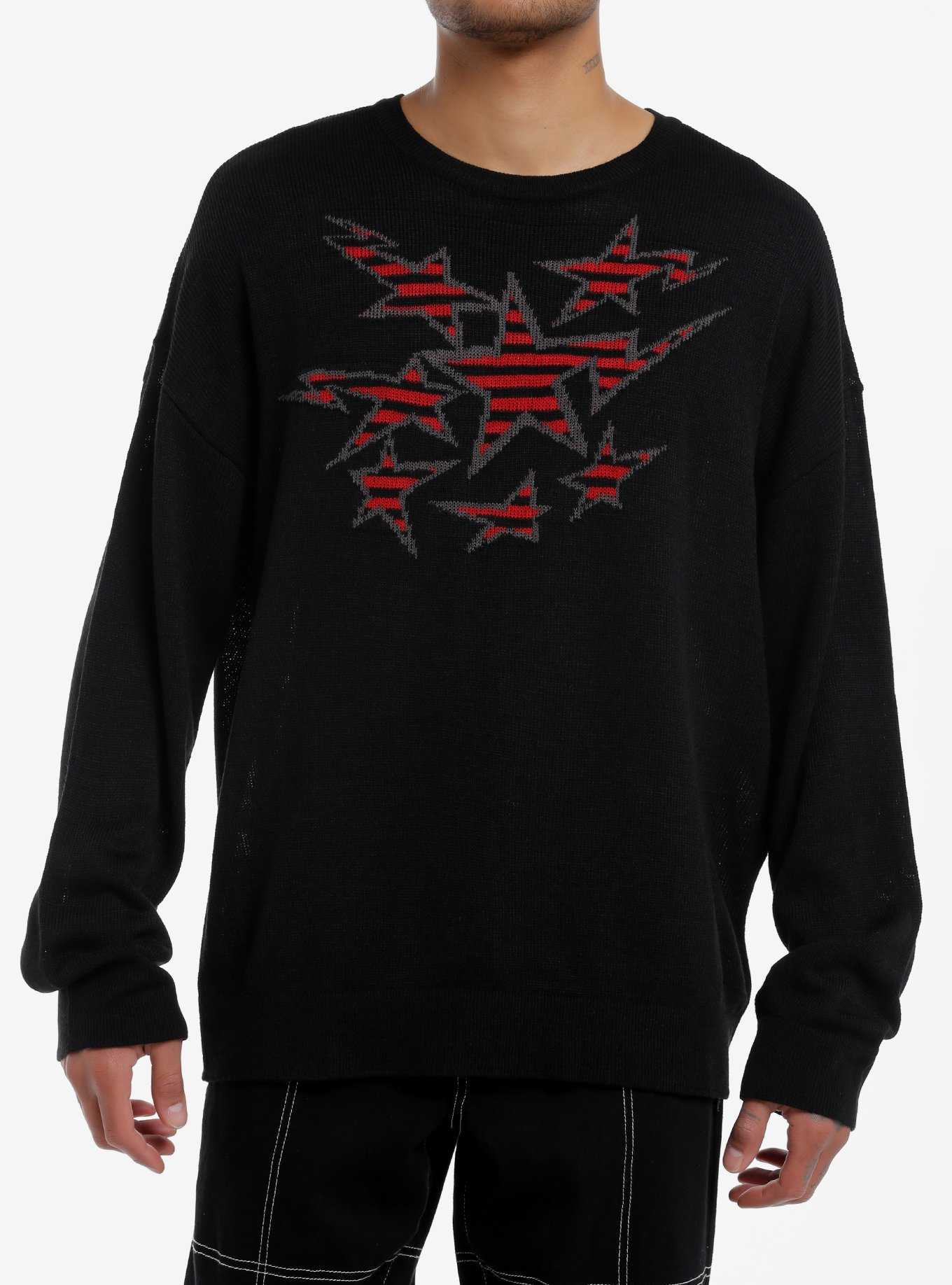 Social Collision Red & Black Stripe Star Sweater, , hi-res