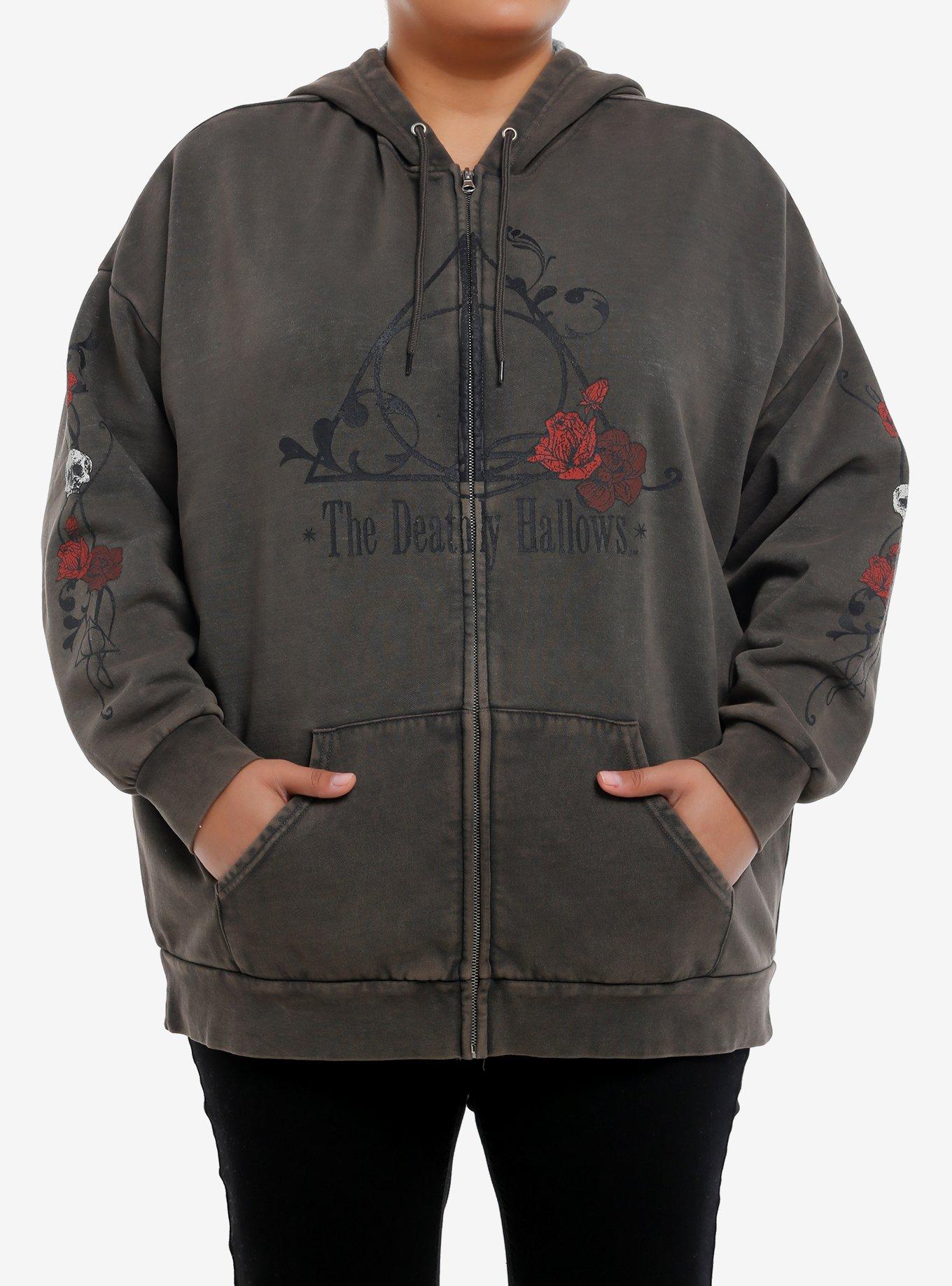 Harry Potter Deathly Hallows Flowers Wash Girls Hoodie Plus Size, RED, hi-res