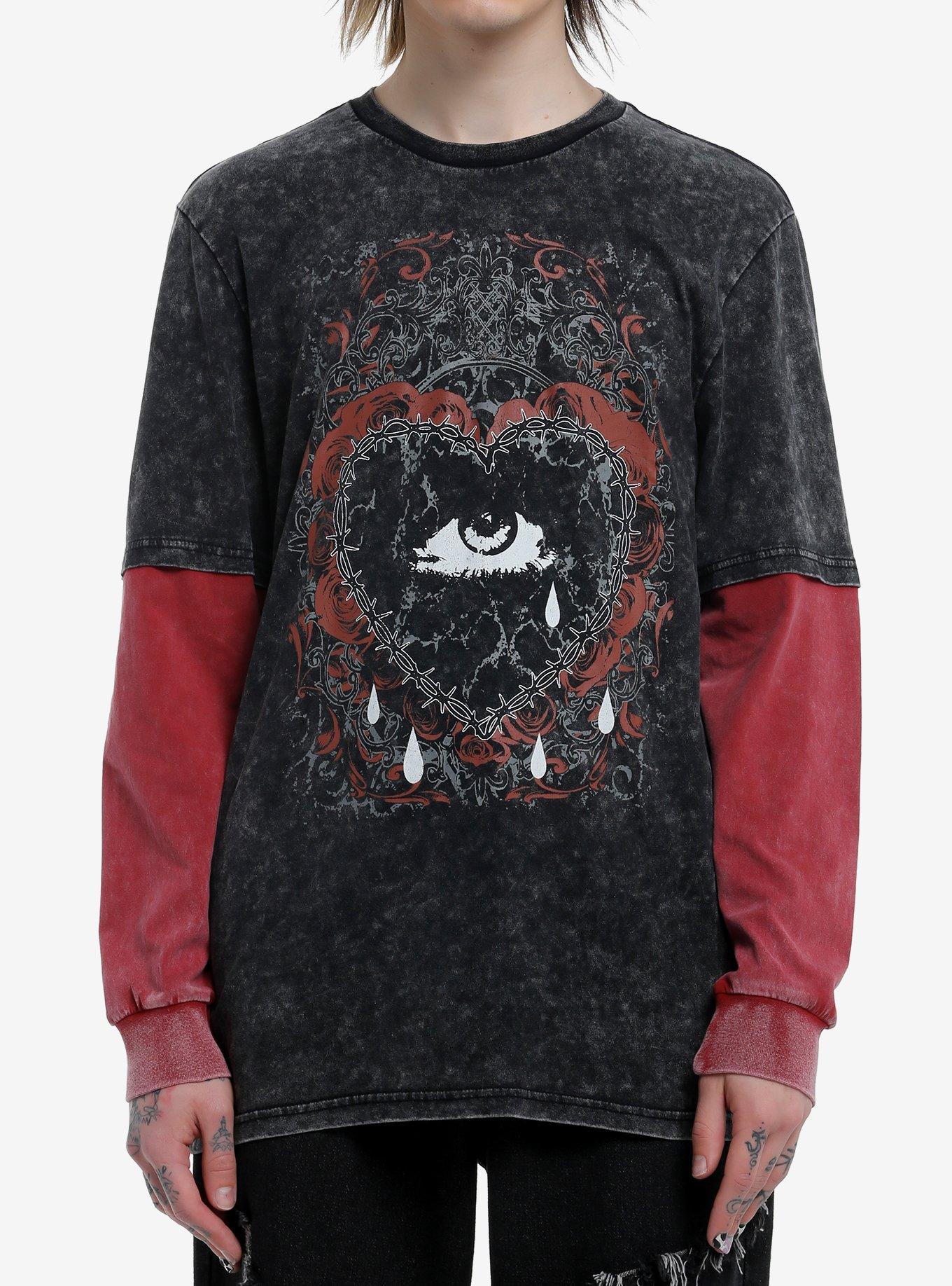 Social Collision Eye Heart Barbed Wire Wash Long Sleeve Twofer Hot Topic