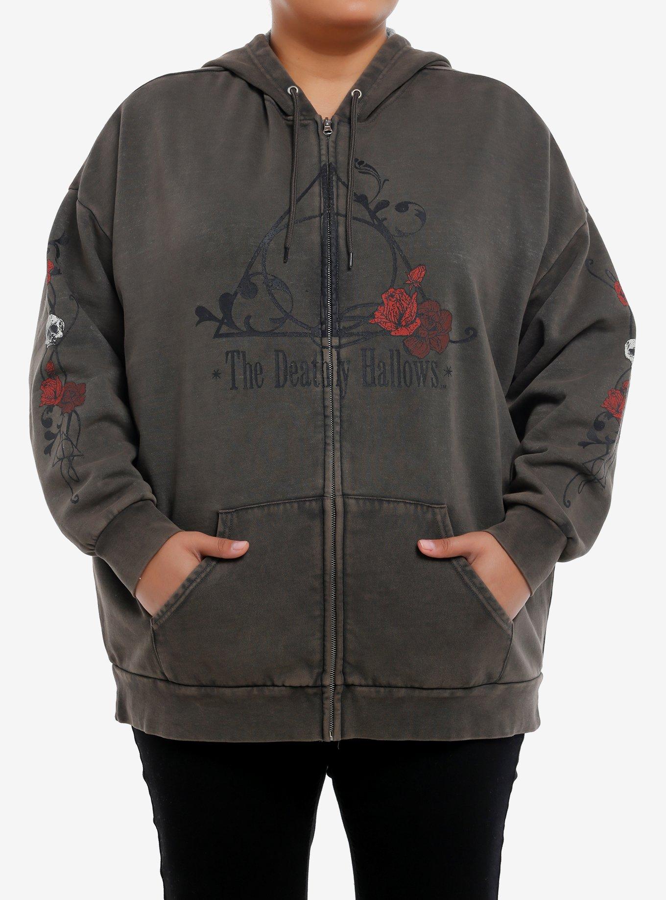 Harry Potter Deathly Hallows Flowers Wash Hoodie Plus Size, , hi-res