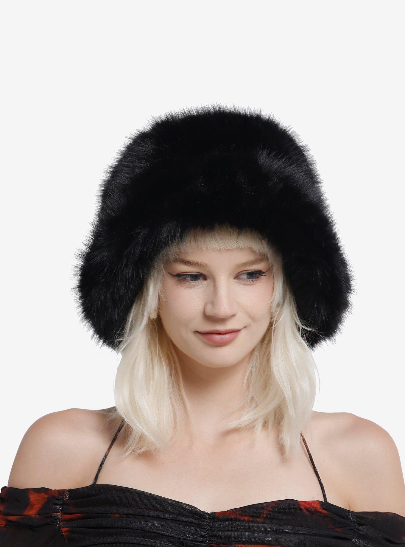 Black Brushed Faux Fur Hat, , hi-res