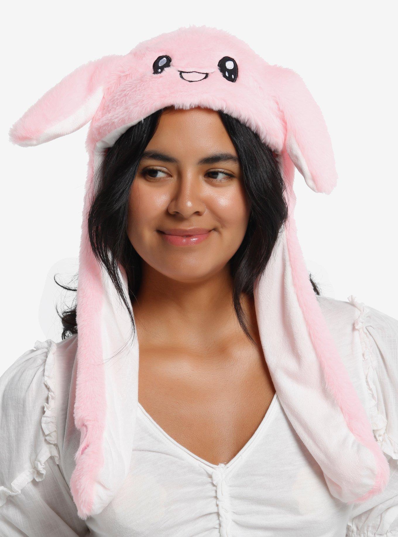 Pink Kawaii Bunny Fuzzy Tassel Beanie With Movable Ears, , hi-res