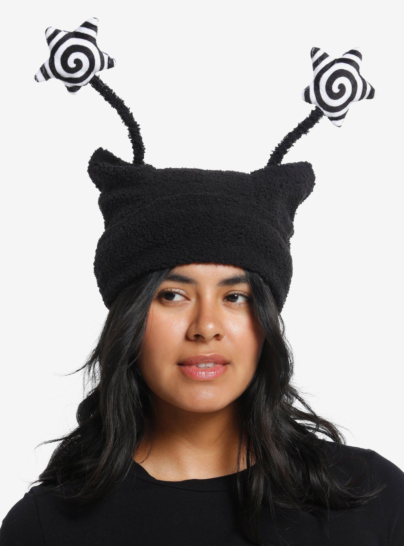 Black & White Spiral Star Antenna Fuzzy Beanie