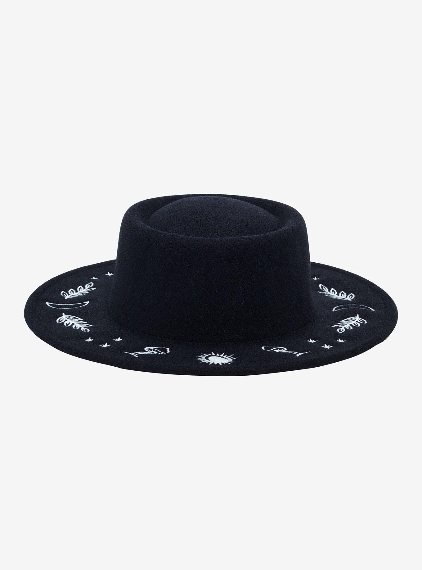 Black Cottagecore Symbols Brimmed Hat, , hi-res