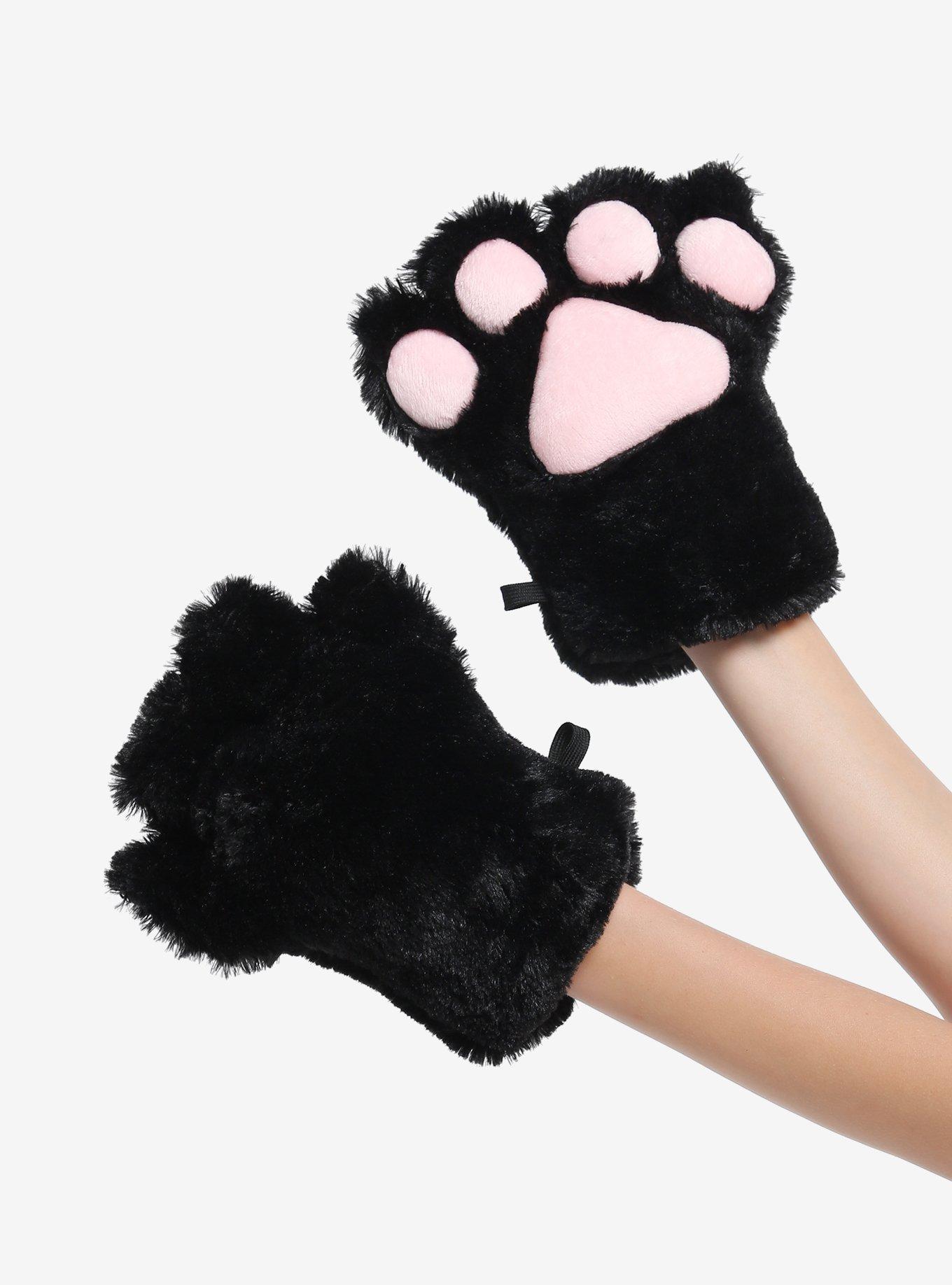 Black Cat Fuzzy Paw Glove Set, , hi-res