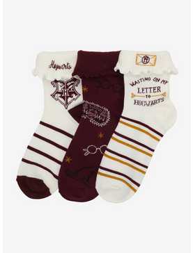 Harry Potter Hogwarts Ruffle Ankle Socks 3 Pair, , hi-res