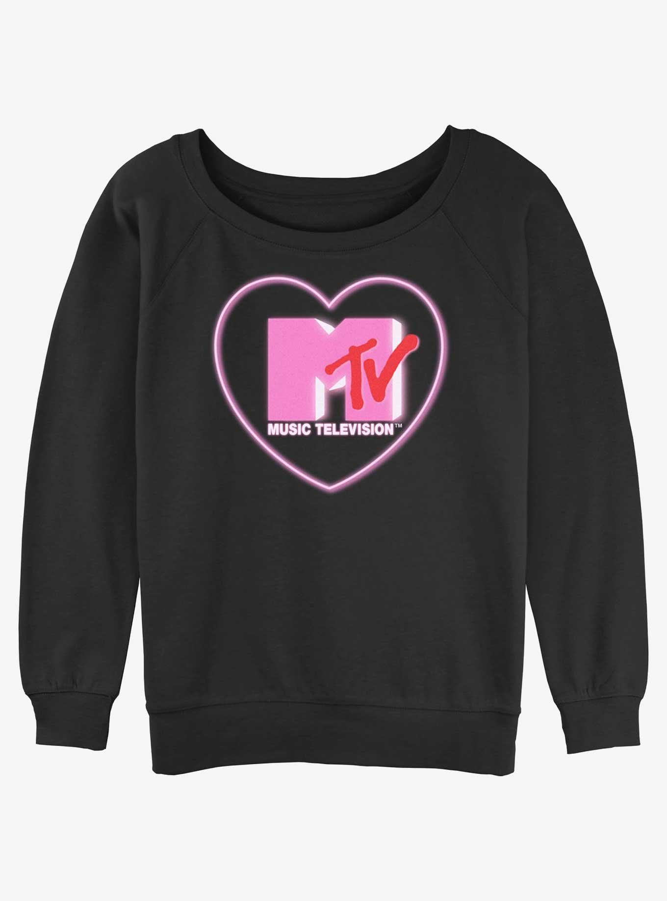 MTV Heart Love Logo Girls Slouchy Sweatshirt, BLACK, hi-res