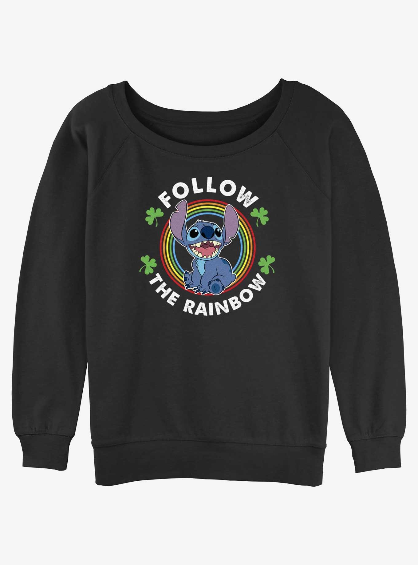 Disney Lilo & Stitch Follow The Rainbow Girls Slouchy Sweatshirt, BLACK, hi-res