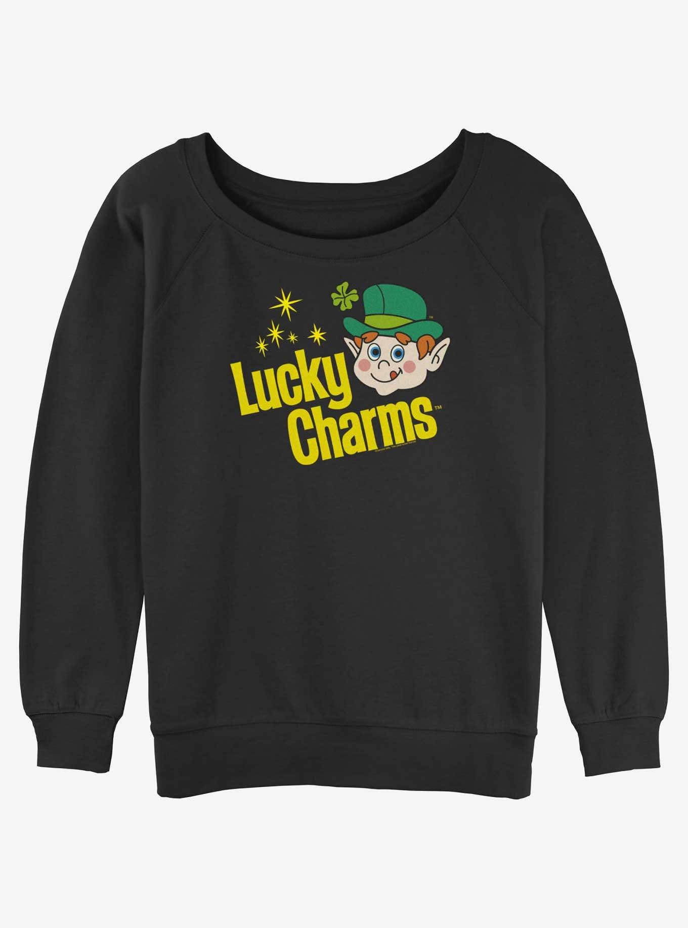 Lucky Charms Logo Retro Girls Slouchy Sweatshirt, BLACK, hi-res