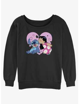 Disney Lilo & Stitch Valentines Kisses Girls Slouchy Sweatshirt, , hi-res