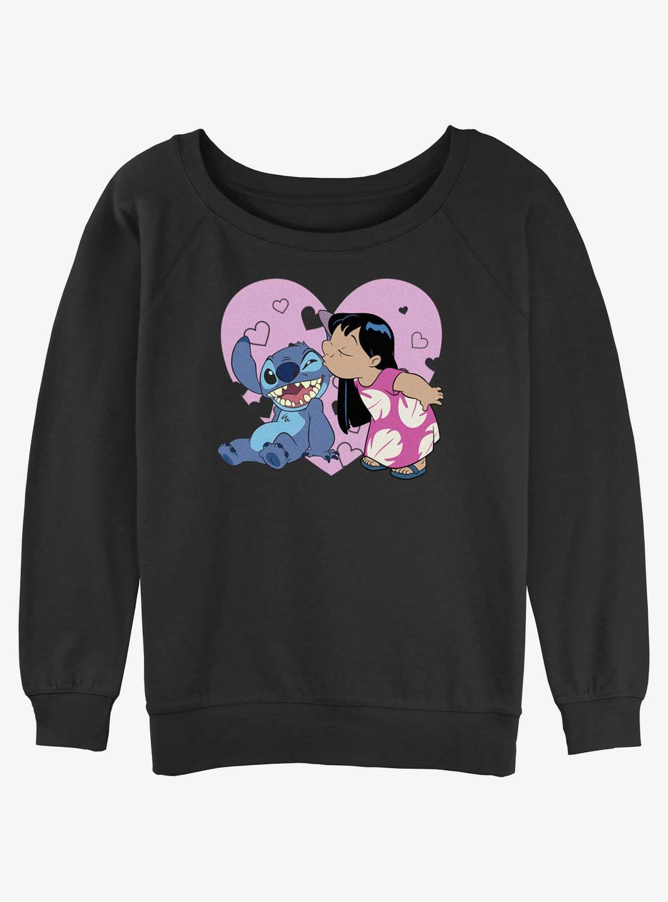 Disney Lilo & Stitch Valentines Kisses Girls Slouchy Sweatshirt, BLACK, hi-res