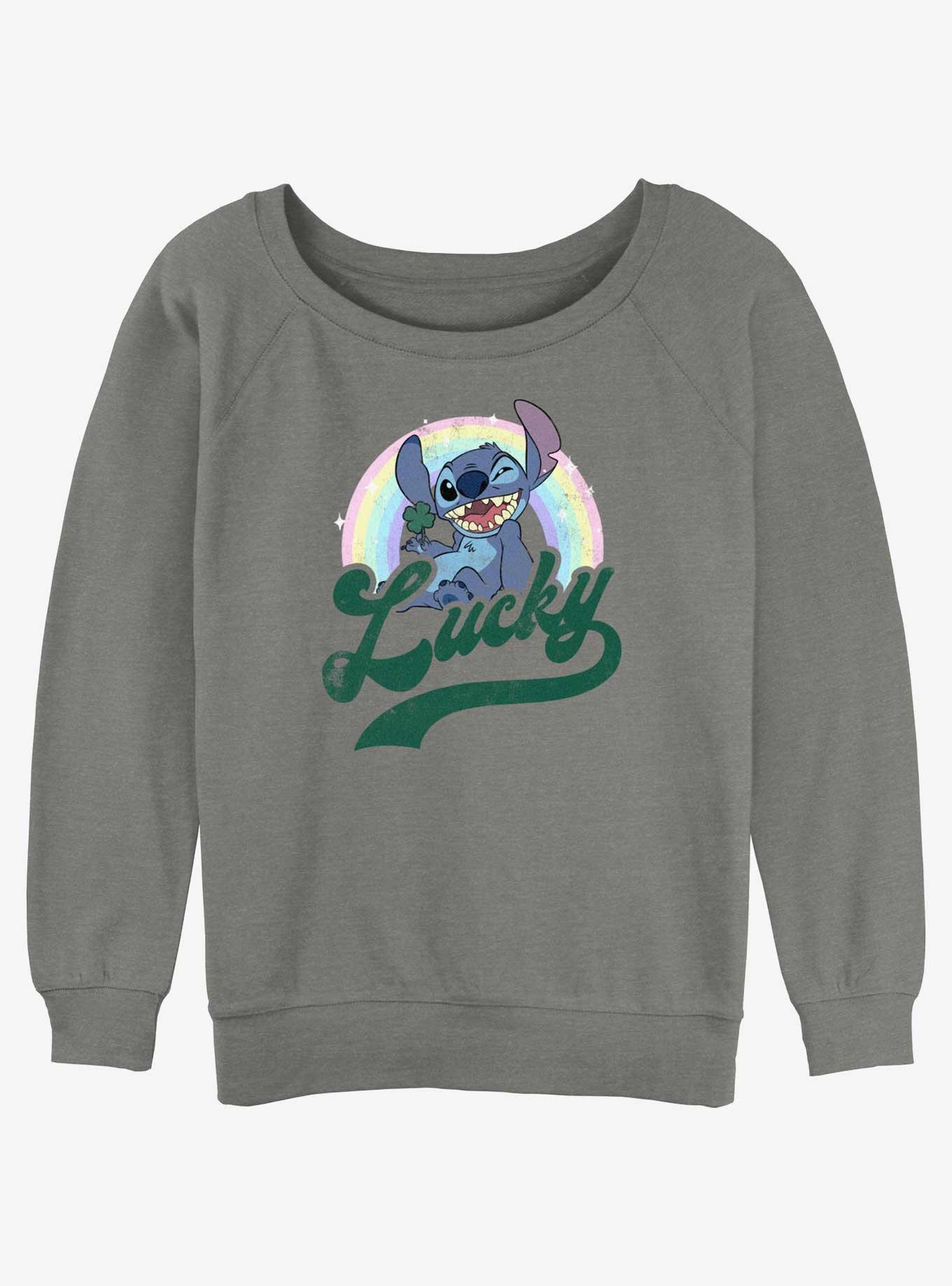 Disney Lilo & Stitch Lucky Rainbow Girls Slouchy Sweatshirt, GRAY HTR, hi-res