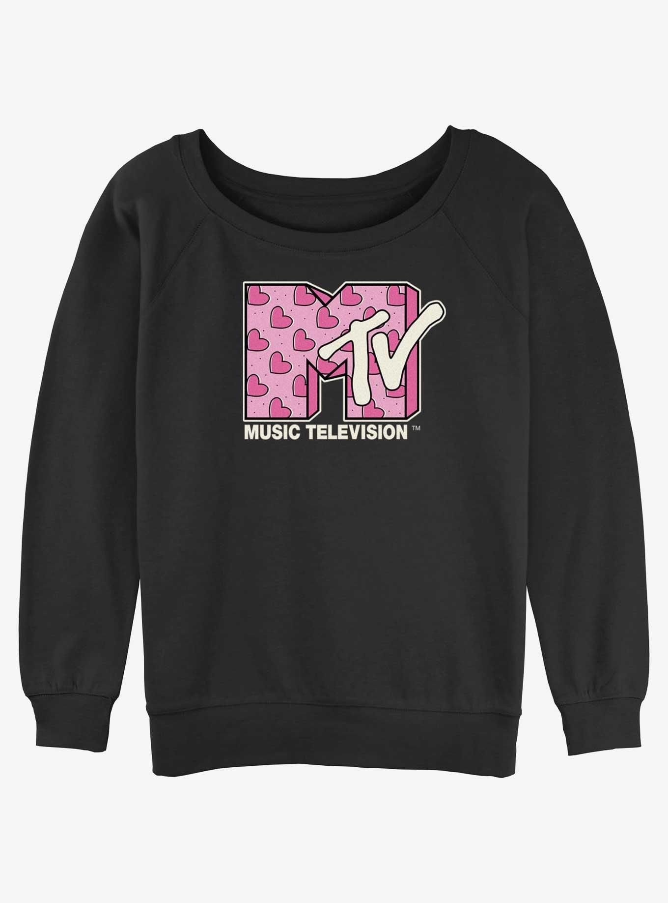 MTV Heart Logo Girls Slouchy Sweatshirt, BLACK, hi-res