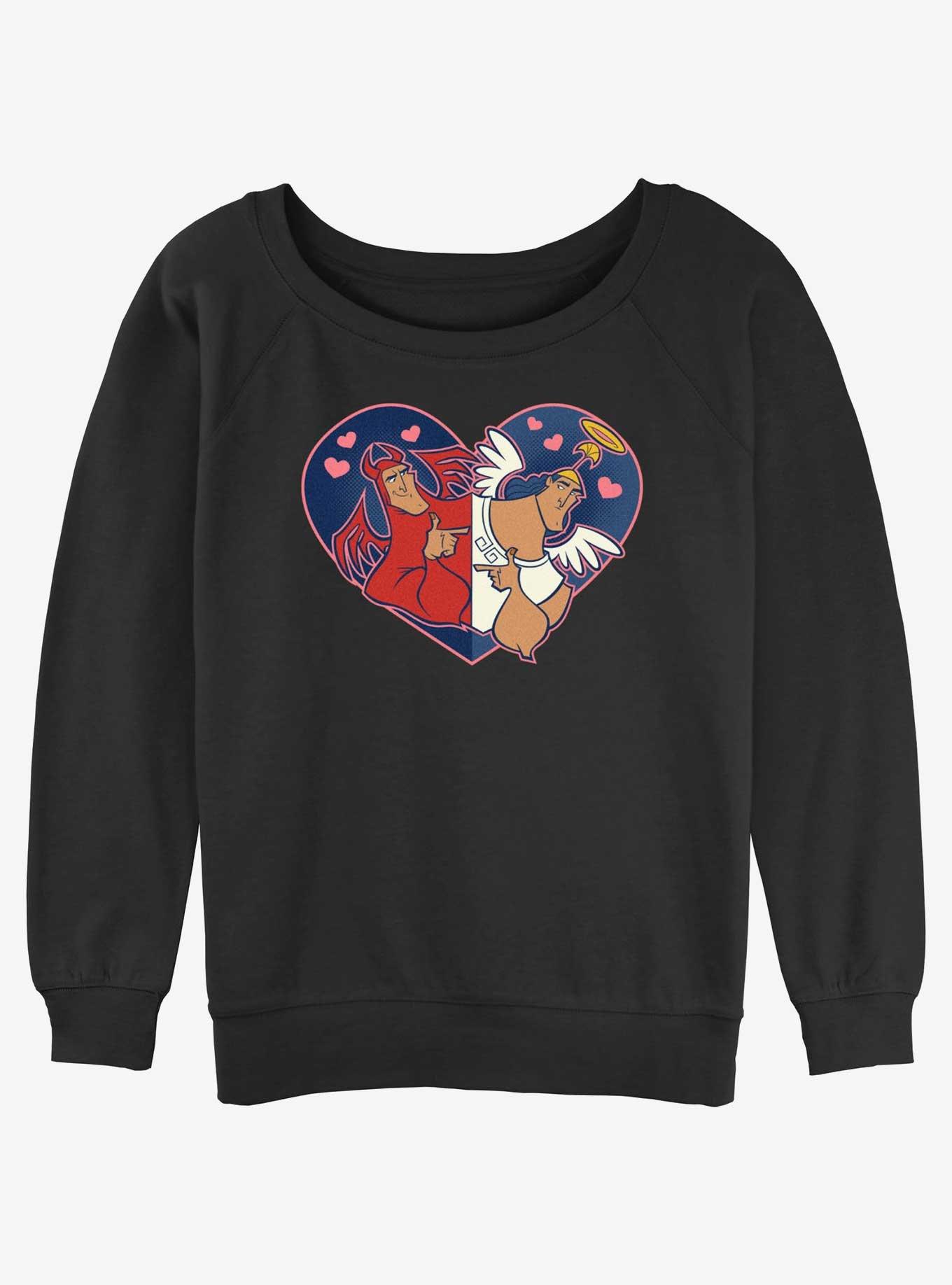 Disney The Emperor's New Groove Kronk Angel & Devil Heart Girls Slouchy Sweatshirt, BLACK, hi-res